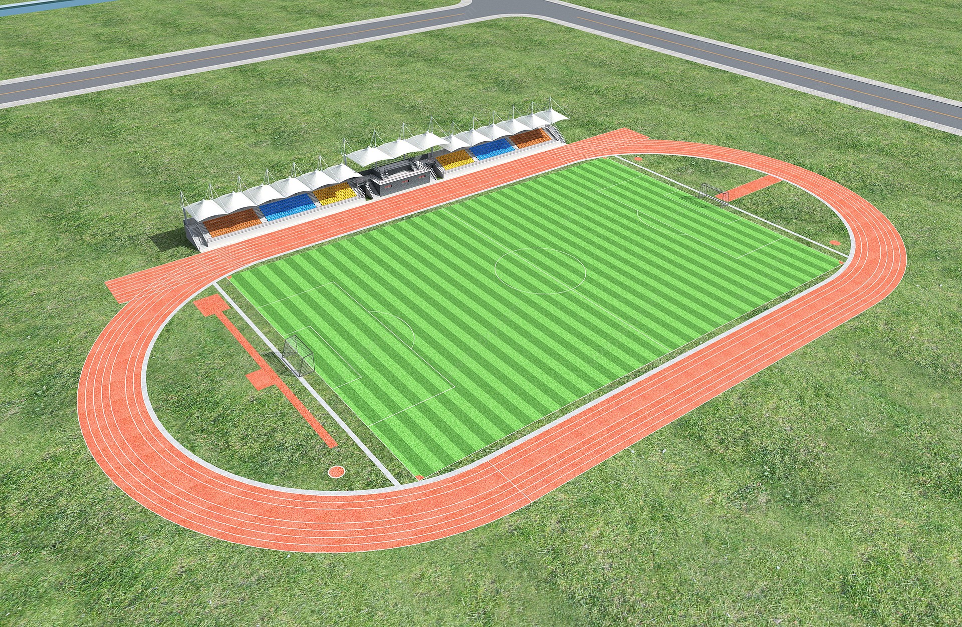 校园体育足球场跑道看台3D模型