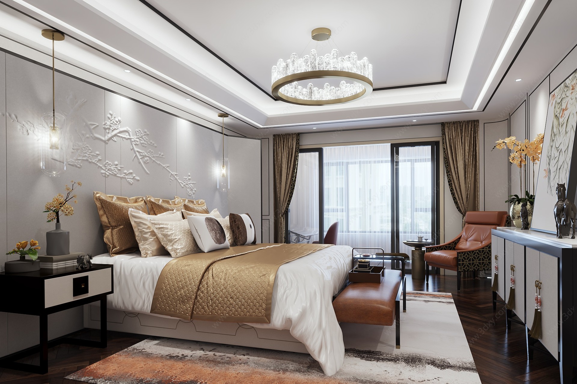 中式经典卧室3D模型