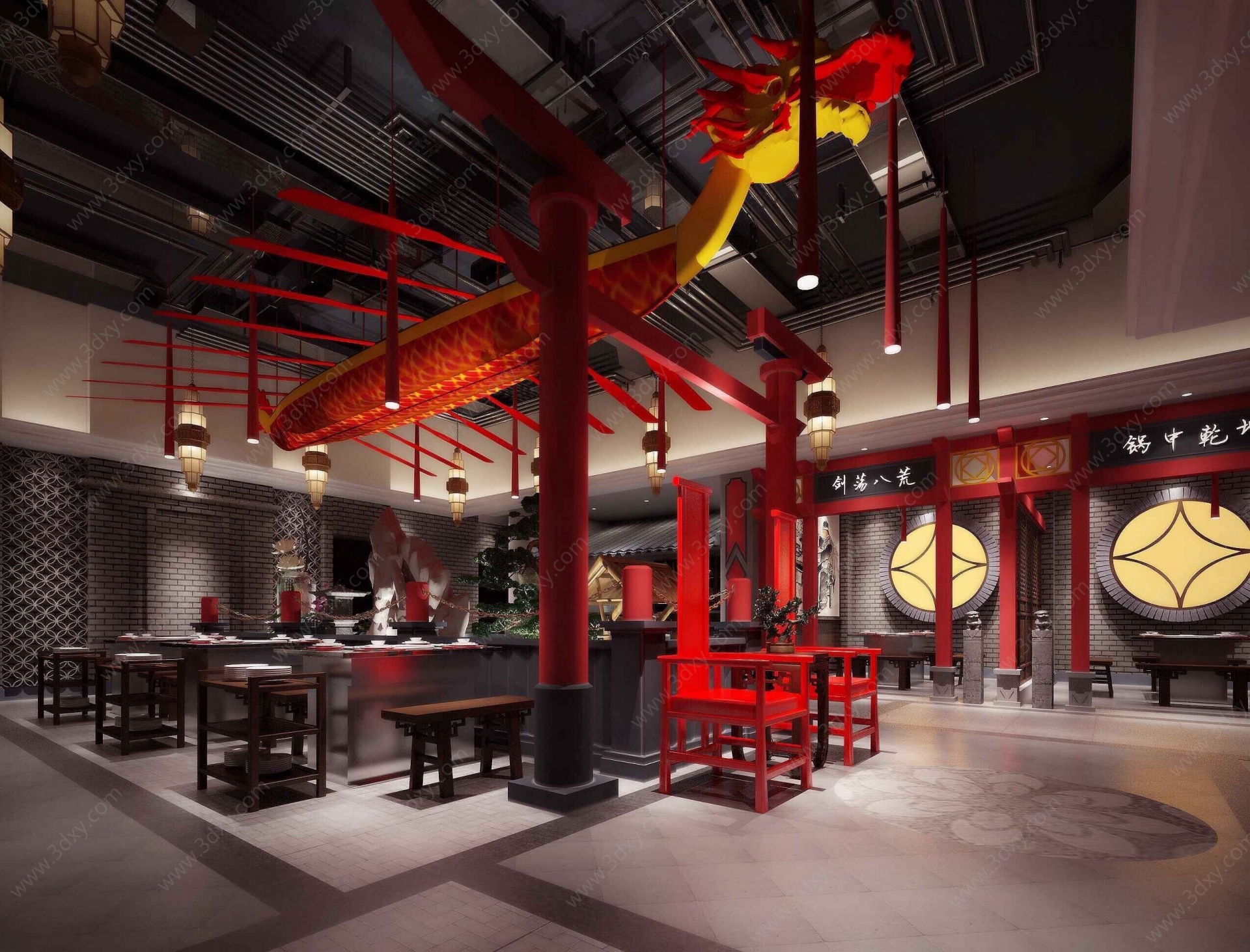 中式经典餐厅3D模型
