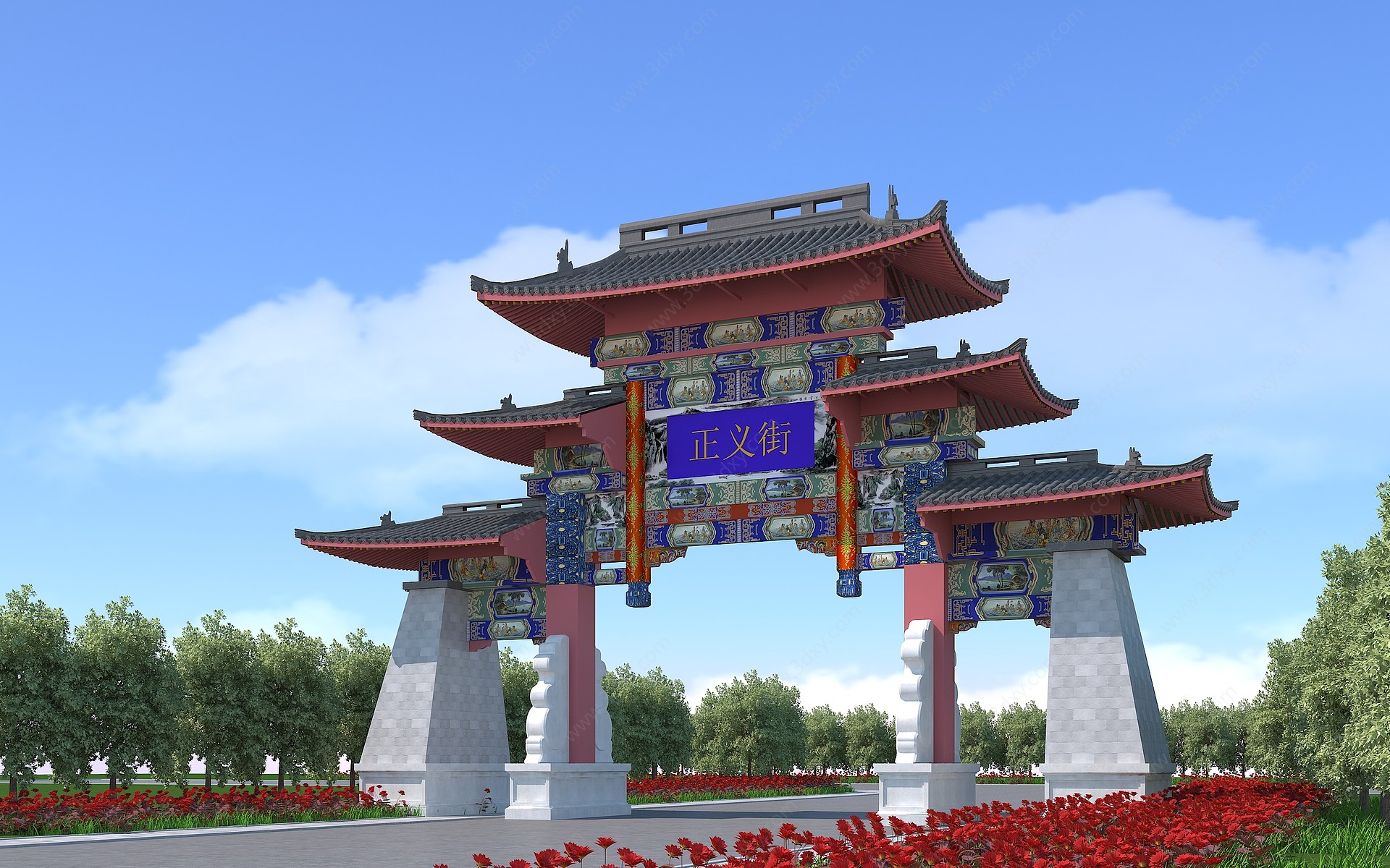 中式牌坊建筑3D模型