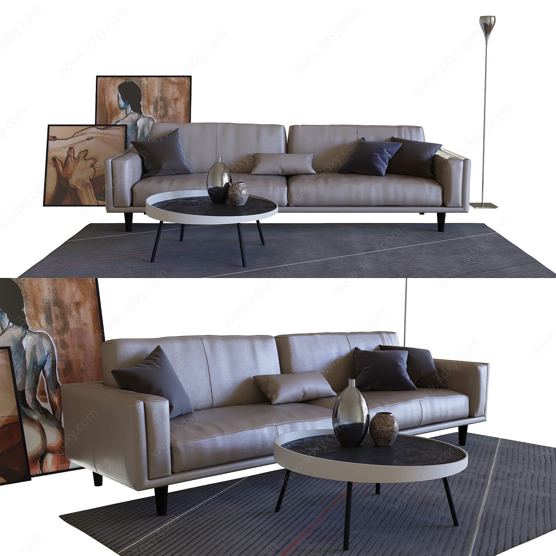 北欧皮革双人沙发3D模型