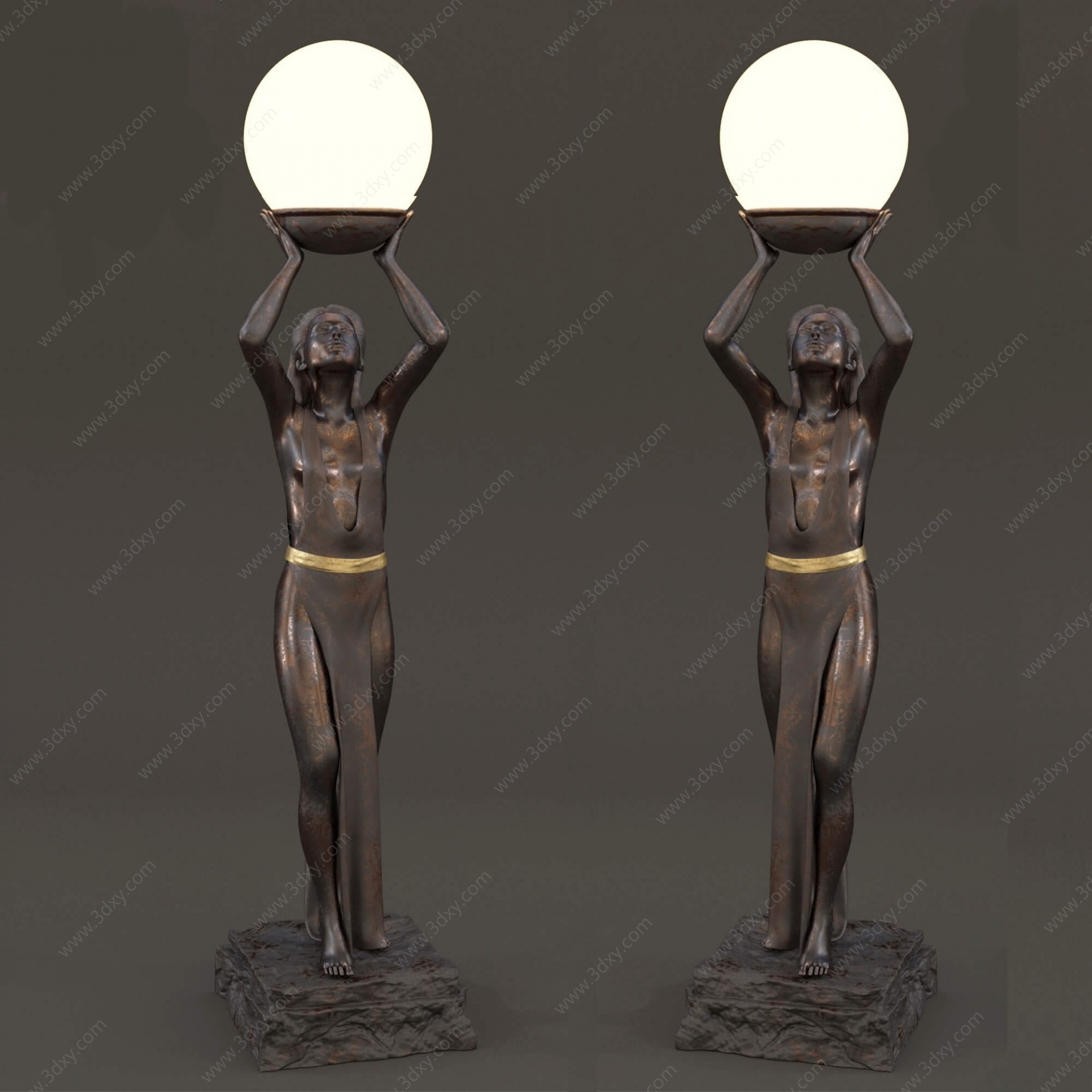 现代古铜人物举头台灯3D模型