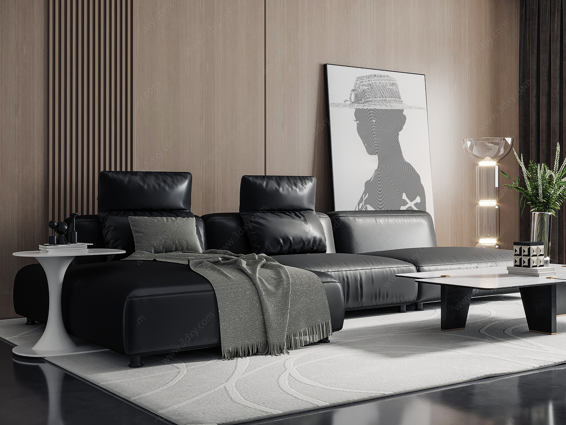 现代黑色多人沙发3D模型