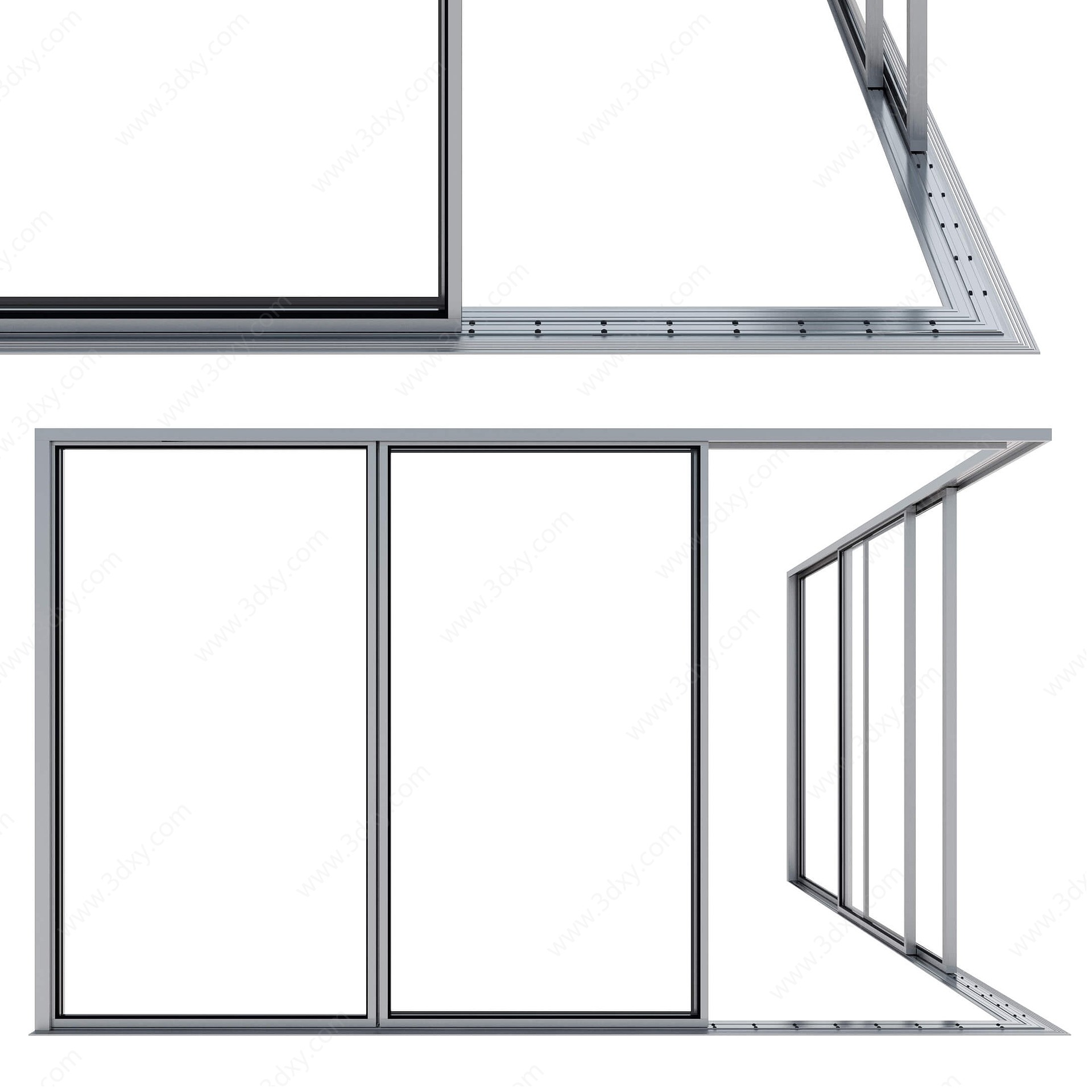 现代铝合金玻璃推拉窗3D模型