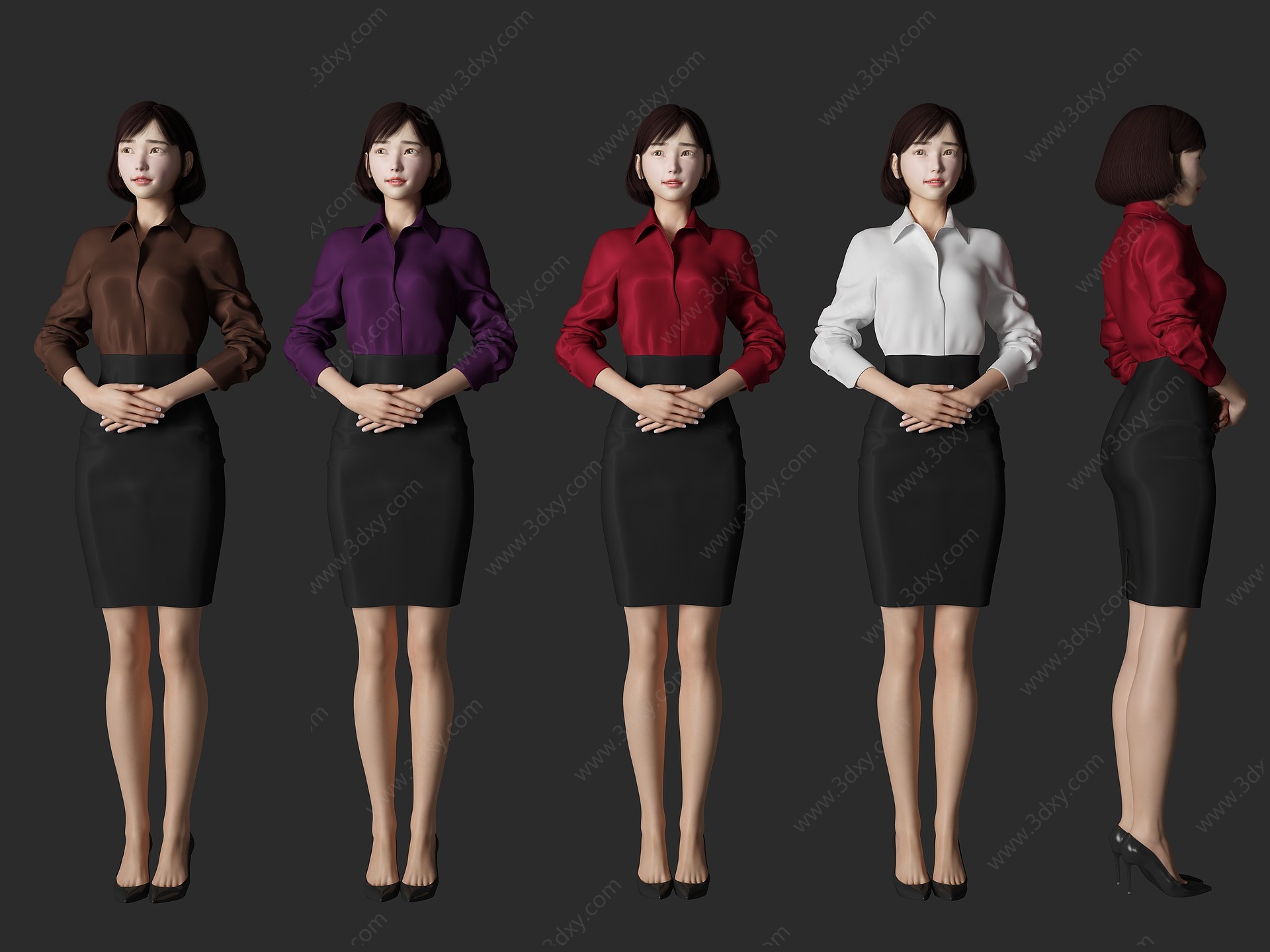 美女服务员人物3D模型