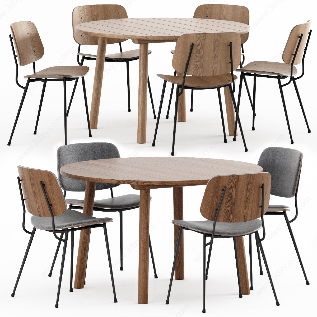 现代实木餐桌椅3D模型