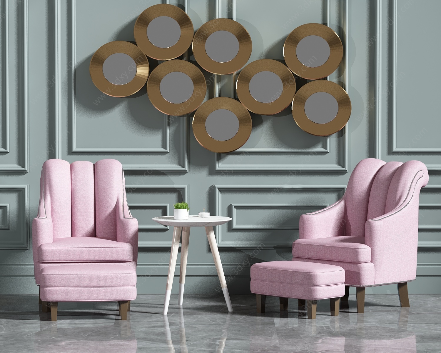 粉色休闲沙发3D模型
