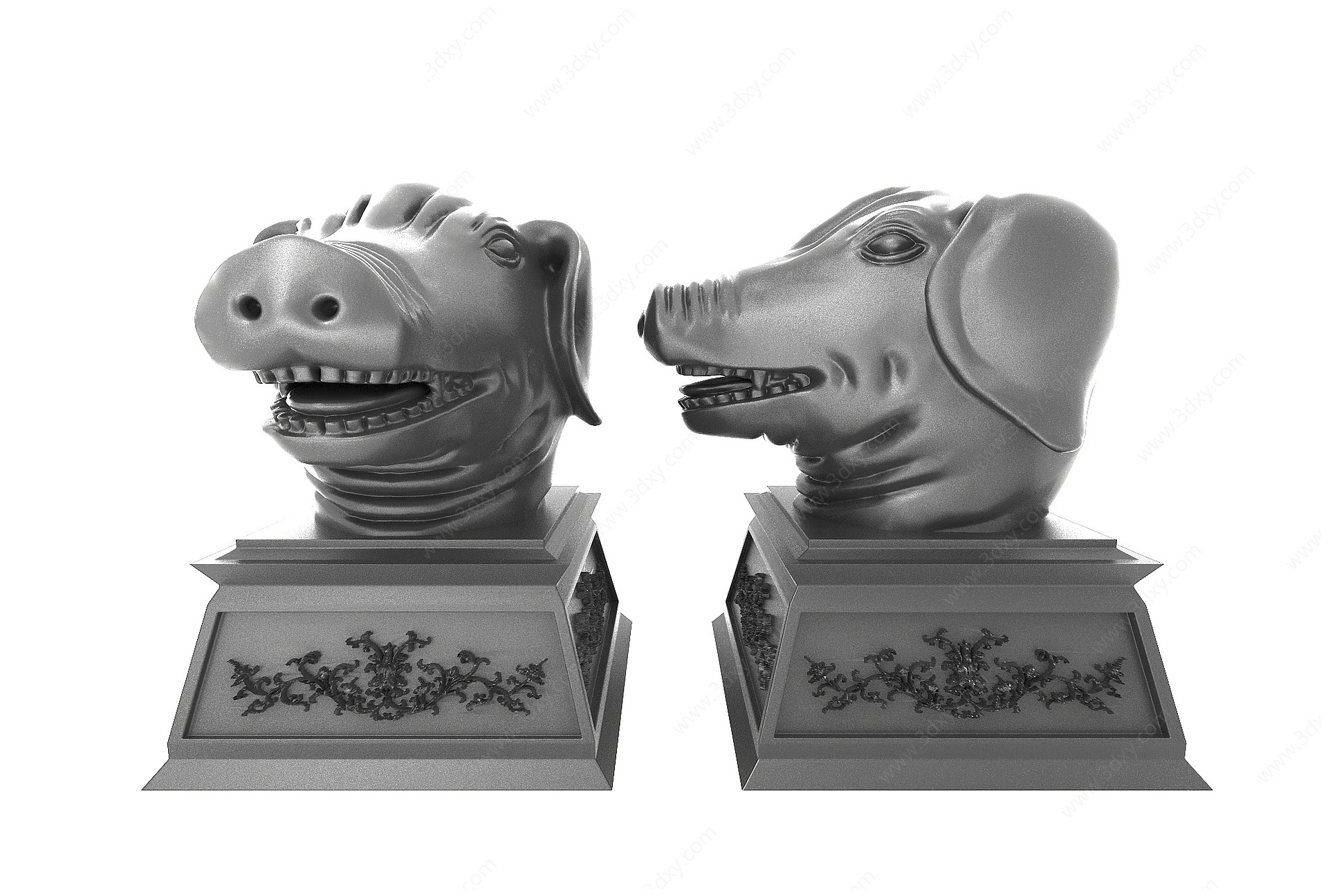 现代风格猪头雕塑3D模型