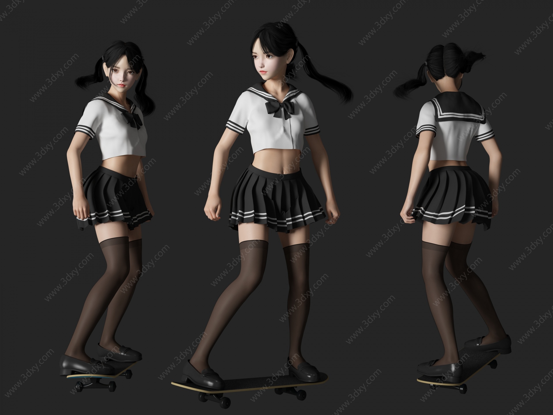滑板美女人物3D模型