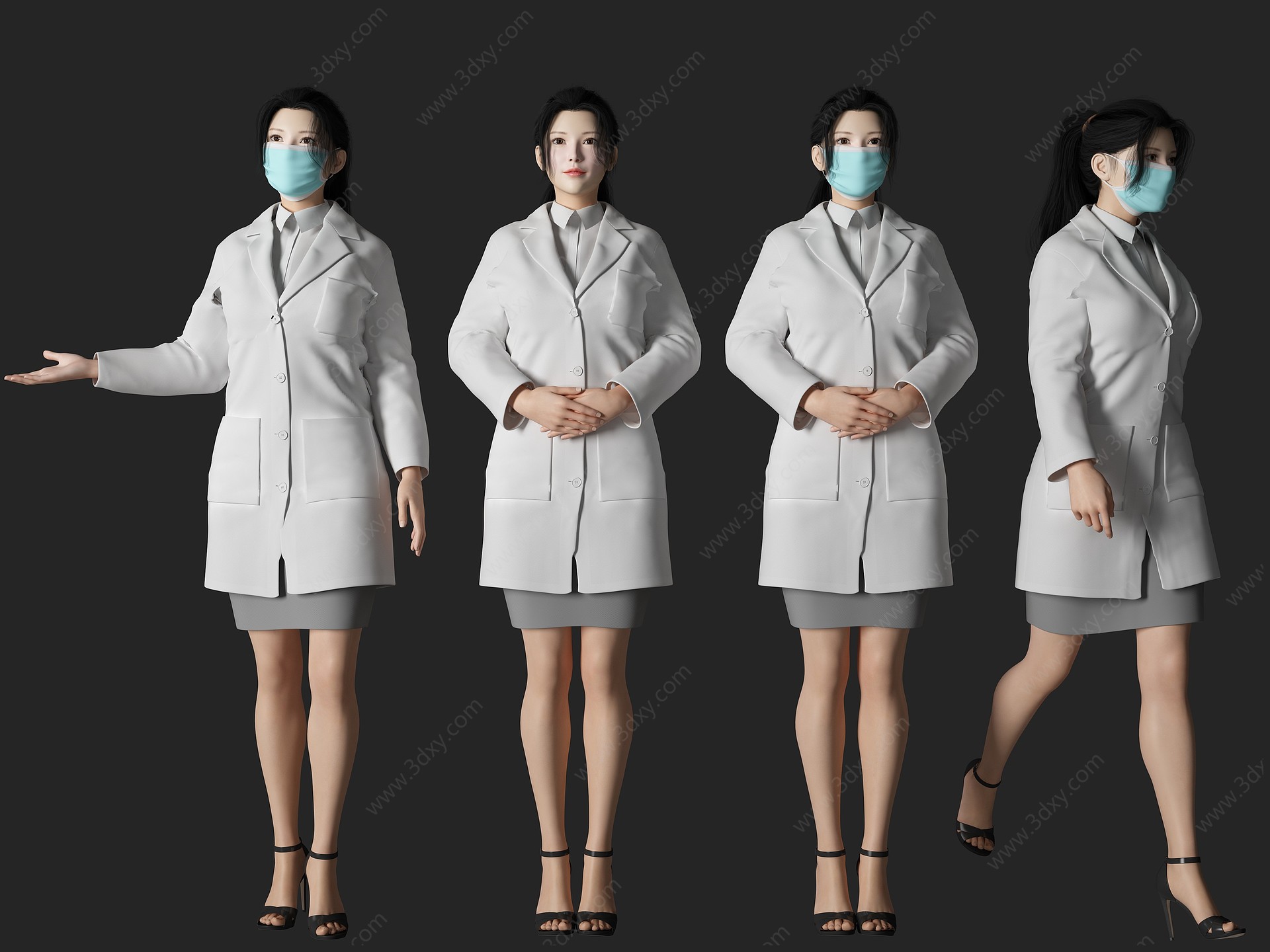 醫生護士美女人物3D模型