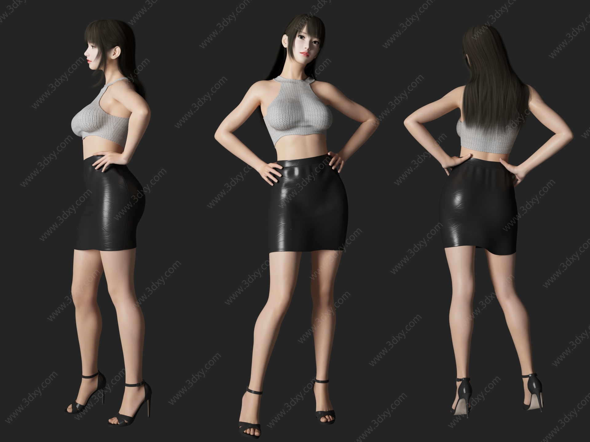 叉腰美女人物3D模型