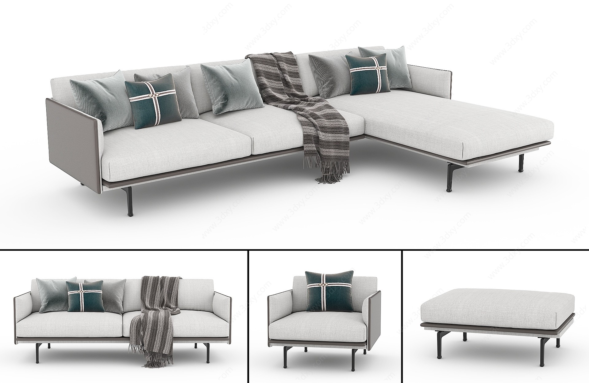 现代转角沙发组合3D模型