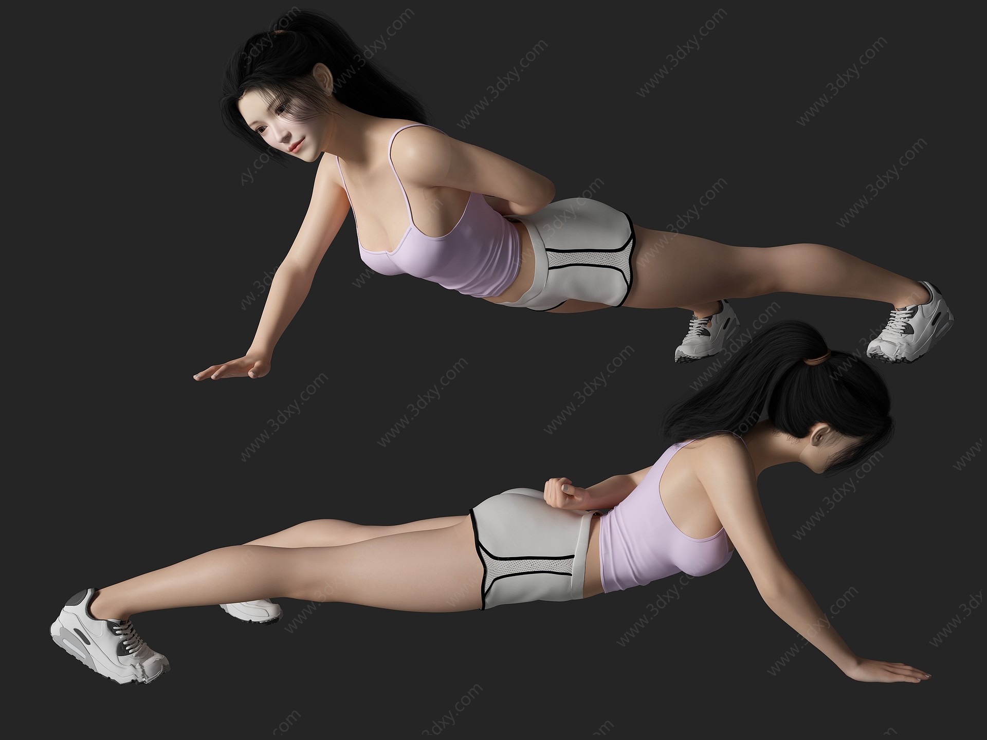 俯卧撑美女人物3D模型