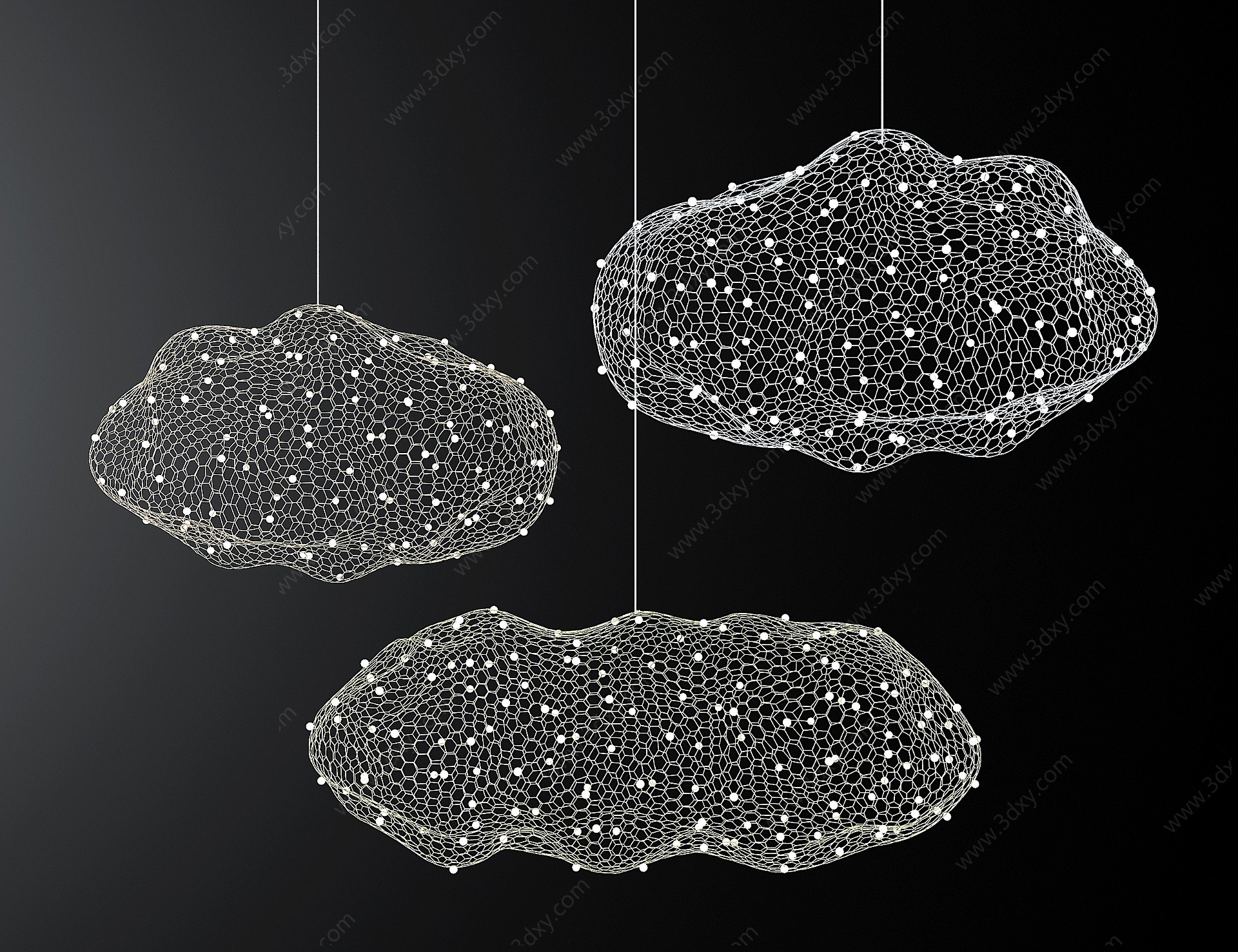 现代金属云朵铁丝网吊灯3D模型