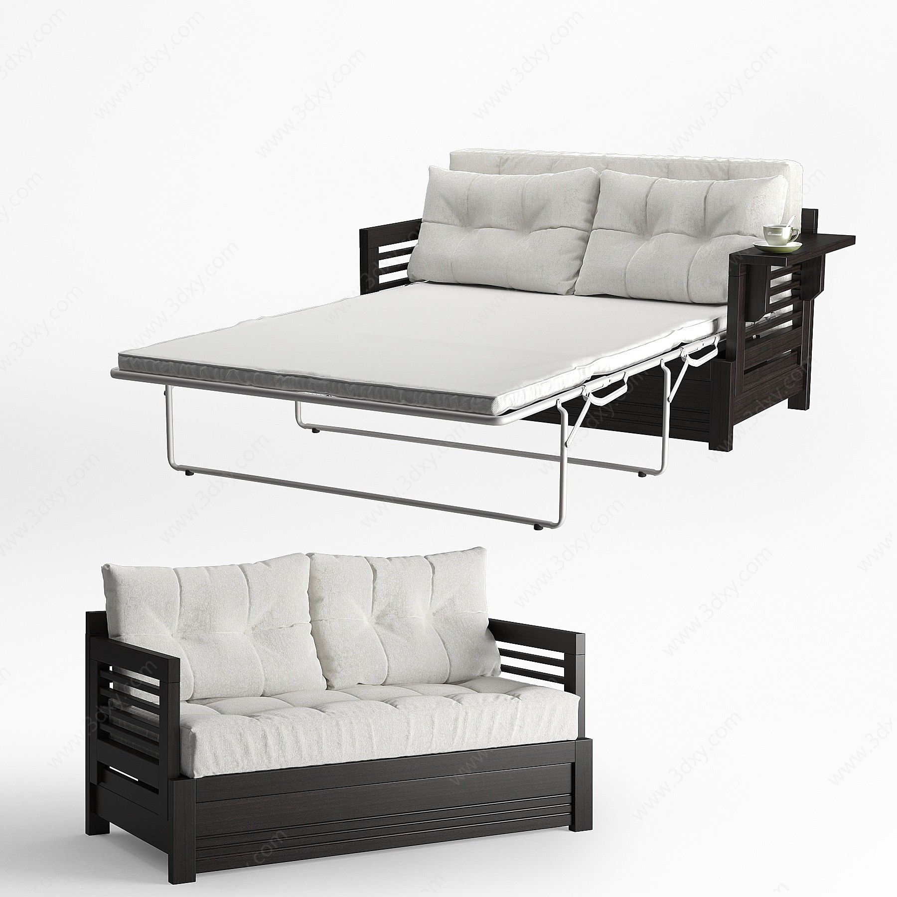 新中式双人沙发简易床3D模型