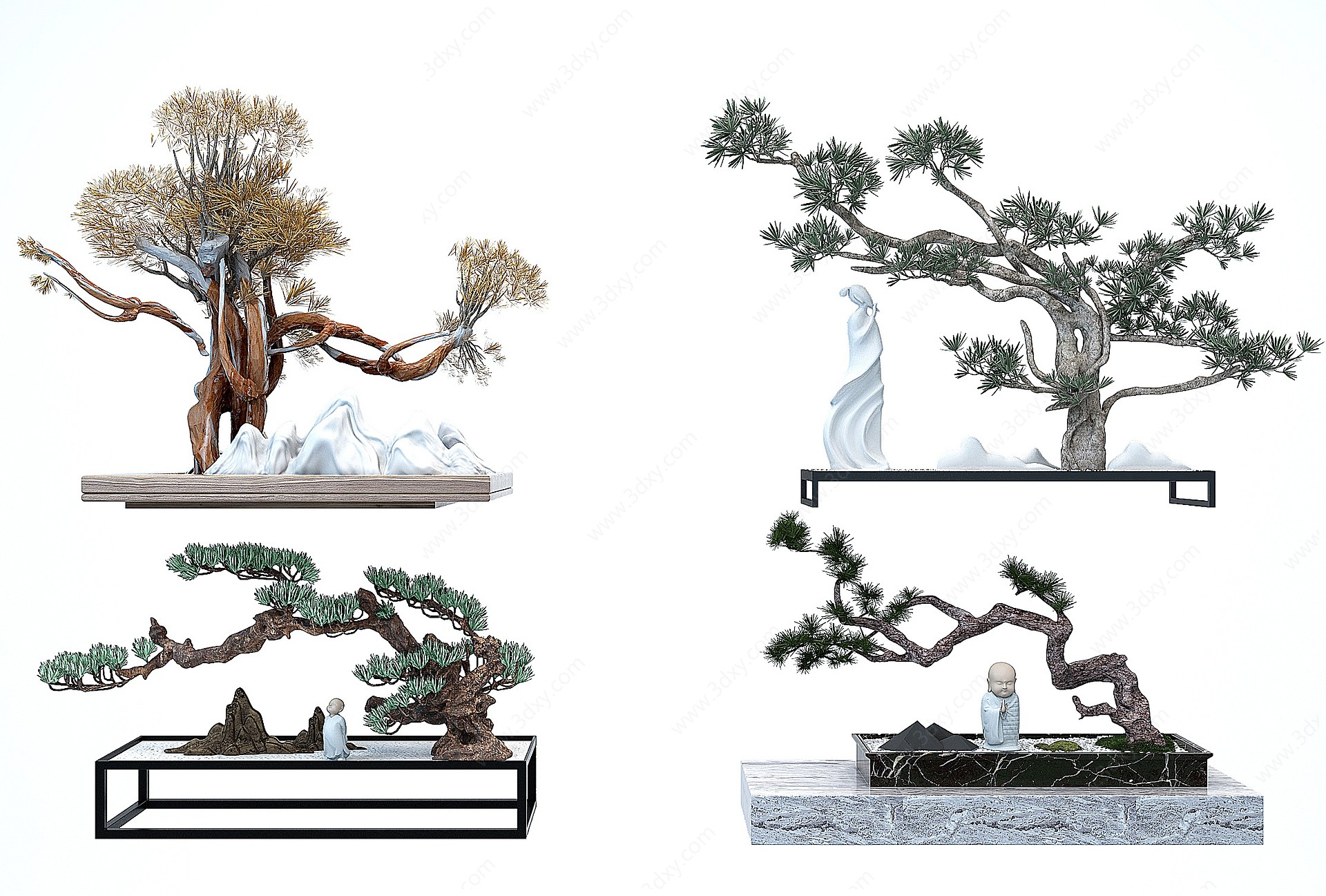 中式禅意松树盆景3D模型