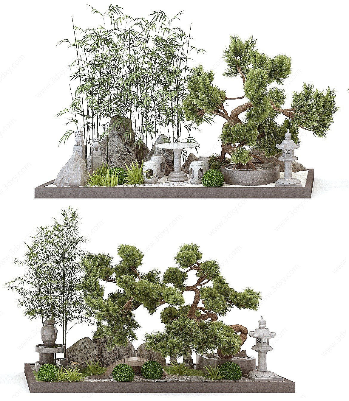 新中式松树翠竹景观小品3D模型