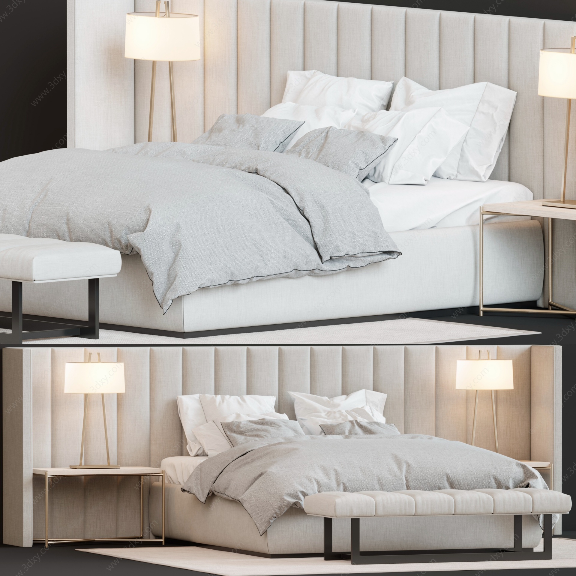 现代床床头柜台灯靠背3D模型