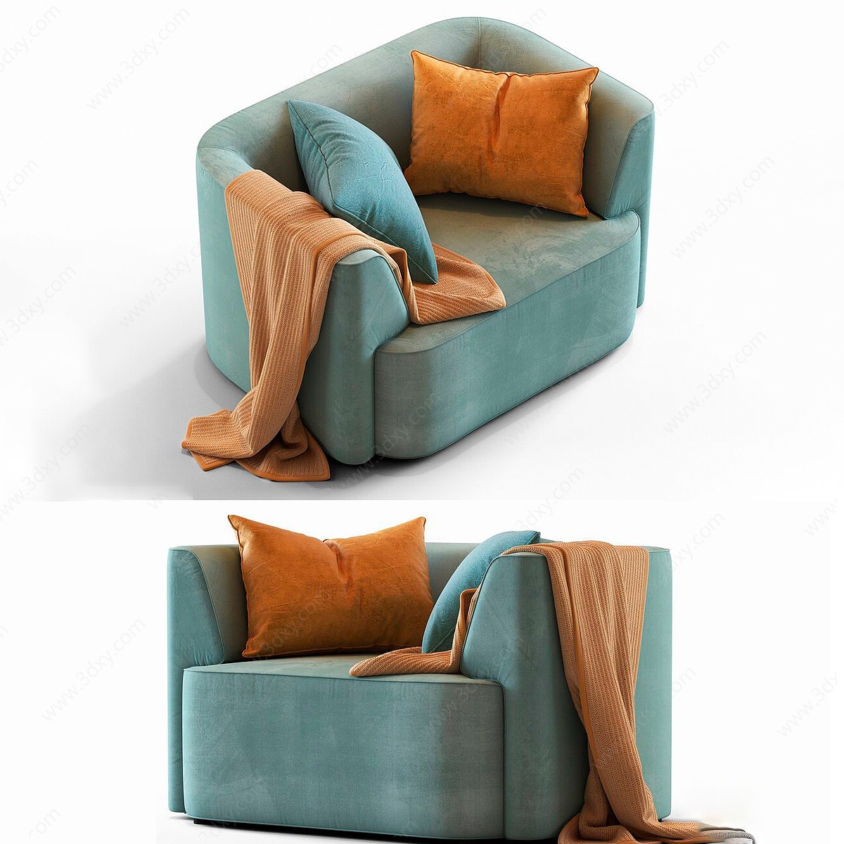 现代鲍里斯扶手小双人沙发3D模型