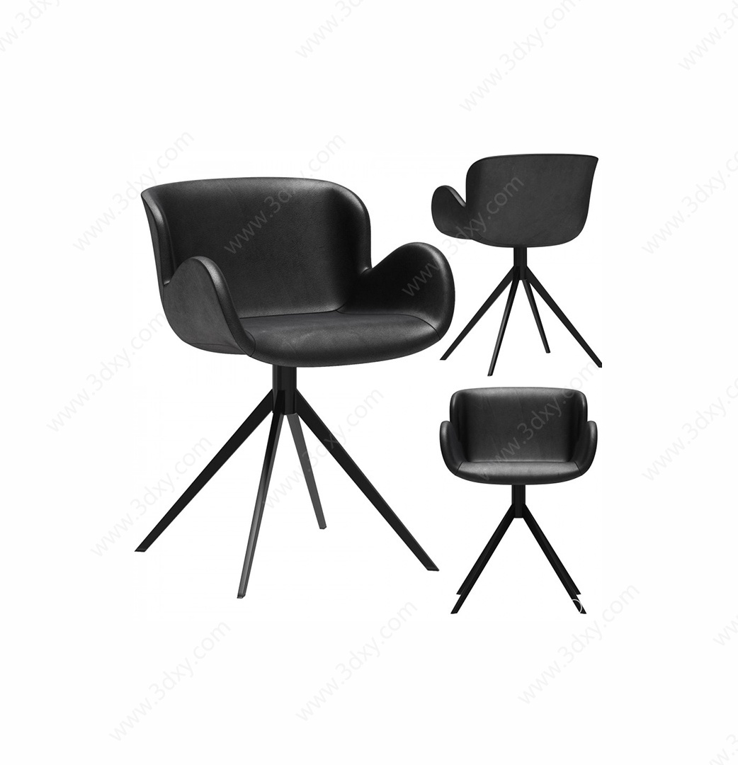 简欧休闲四脚皮革黑椅吧椅3D模型