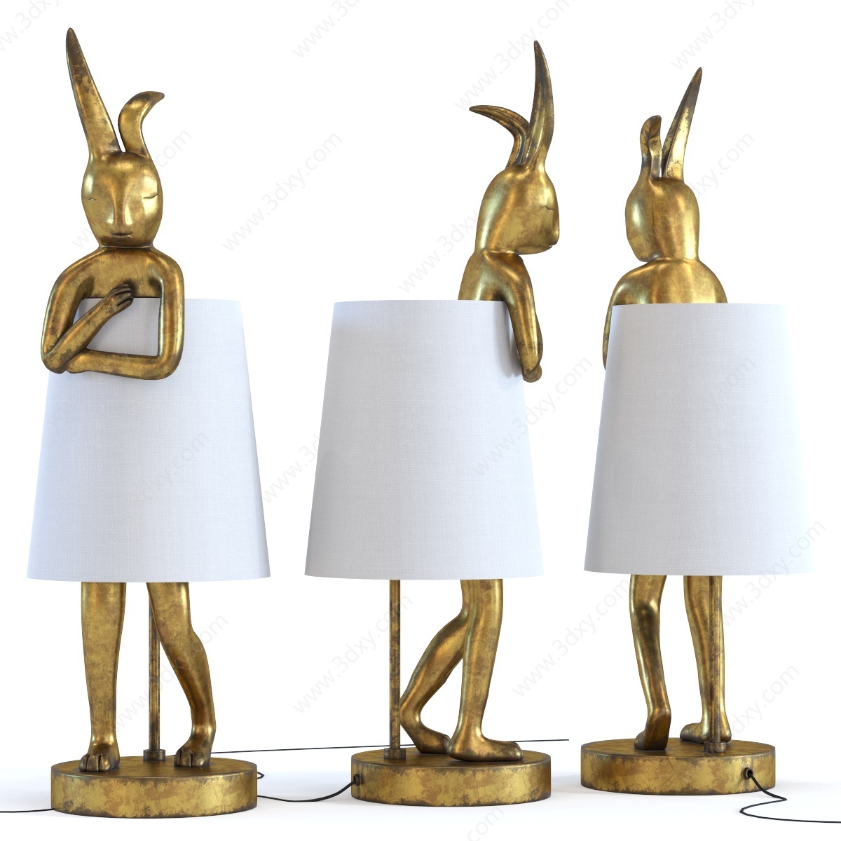 现代桌面动物金色兔子台灯3D模型