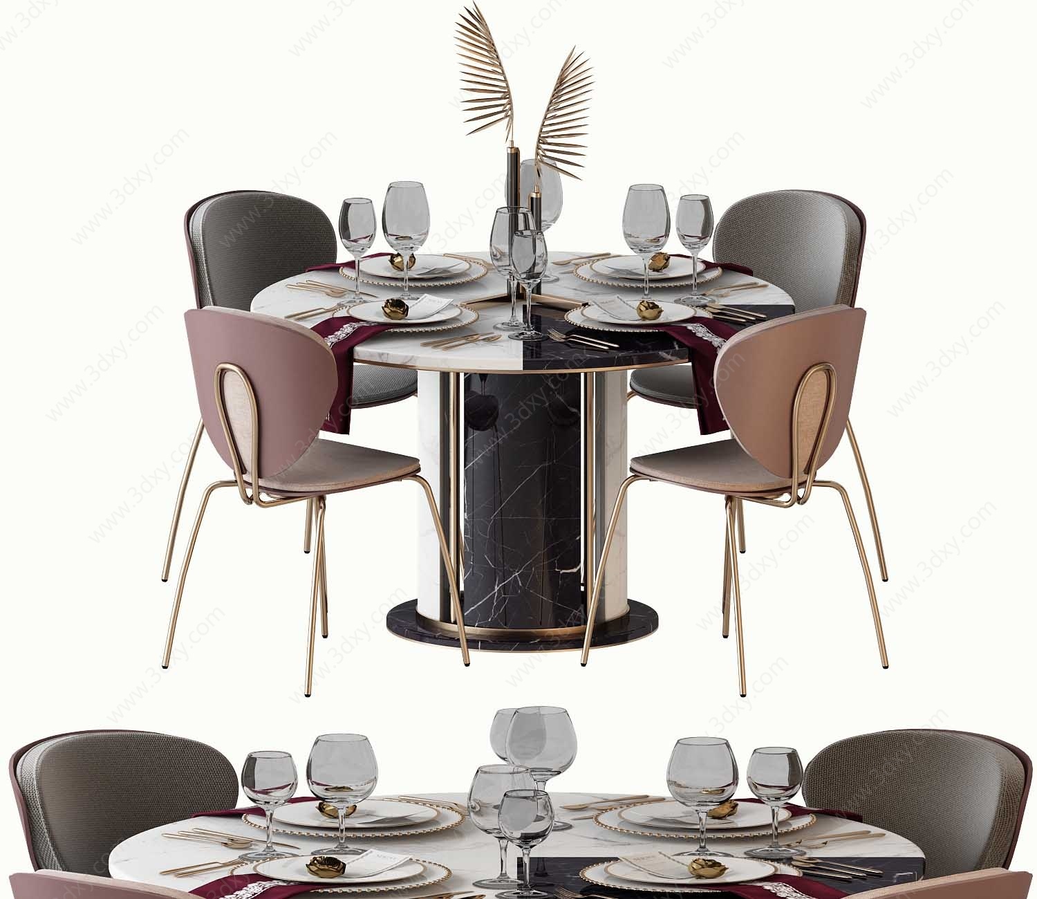 现代轻奢餐桌椅3D模型