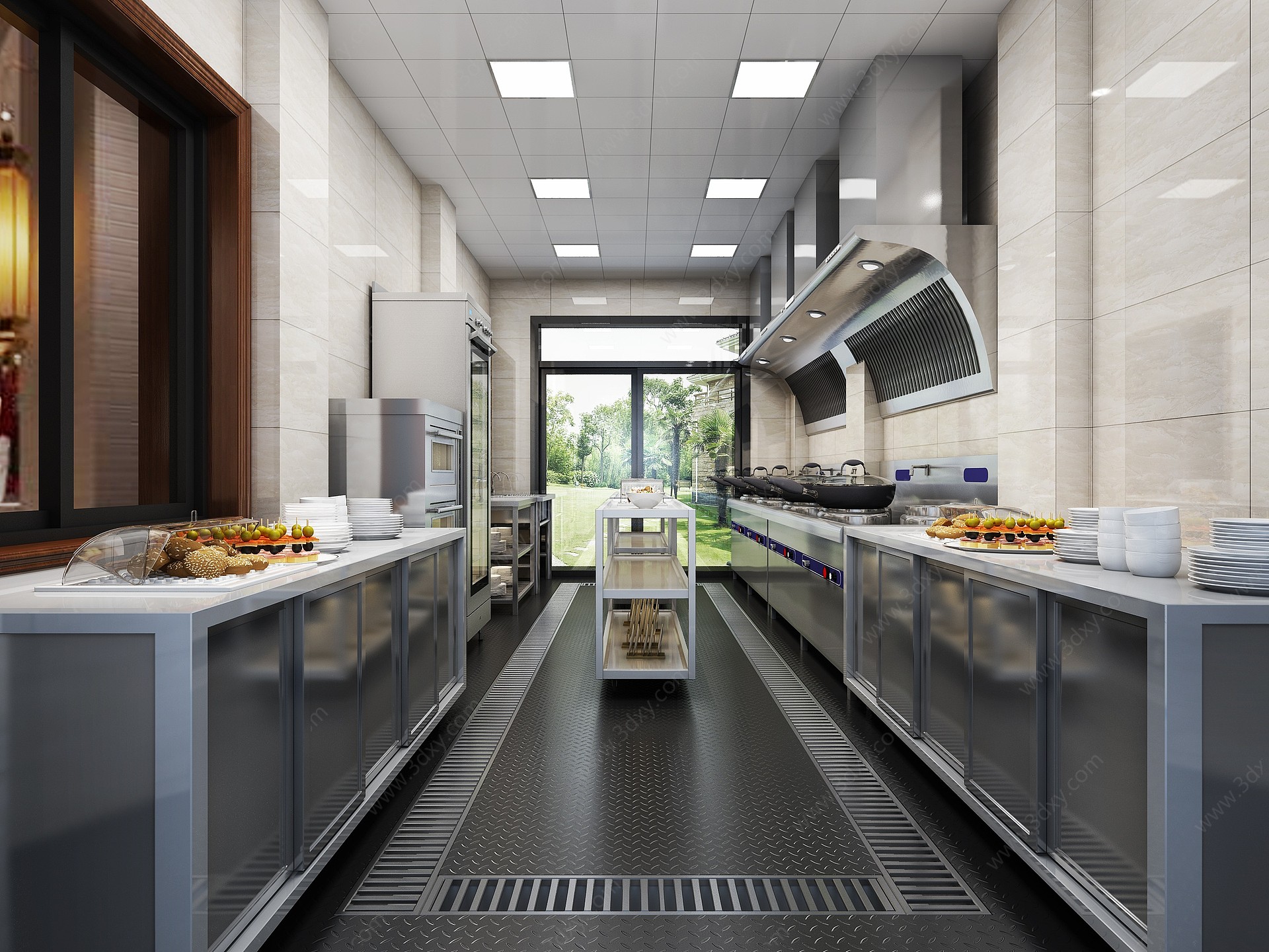 工业风现代食堂后厨3D模型