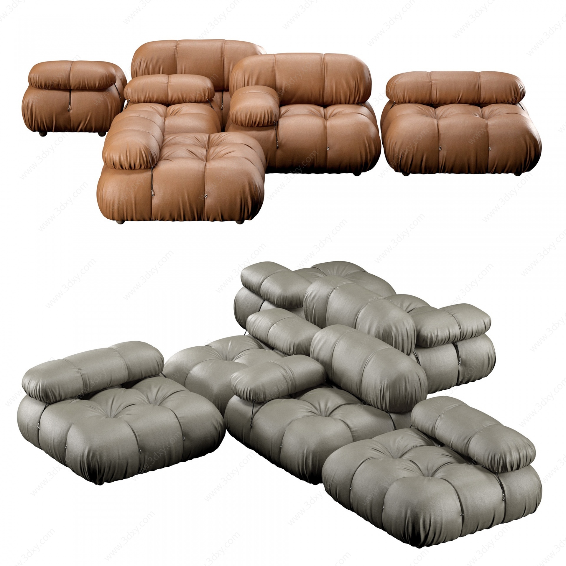 现代皮革拼组多人沙发3D模型