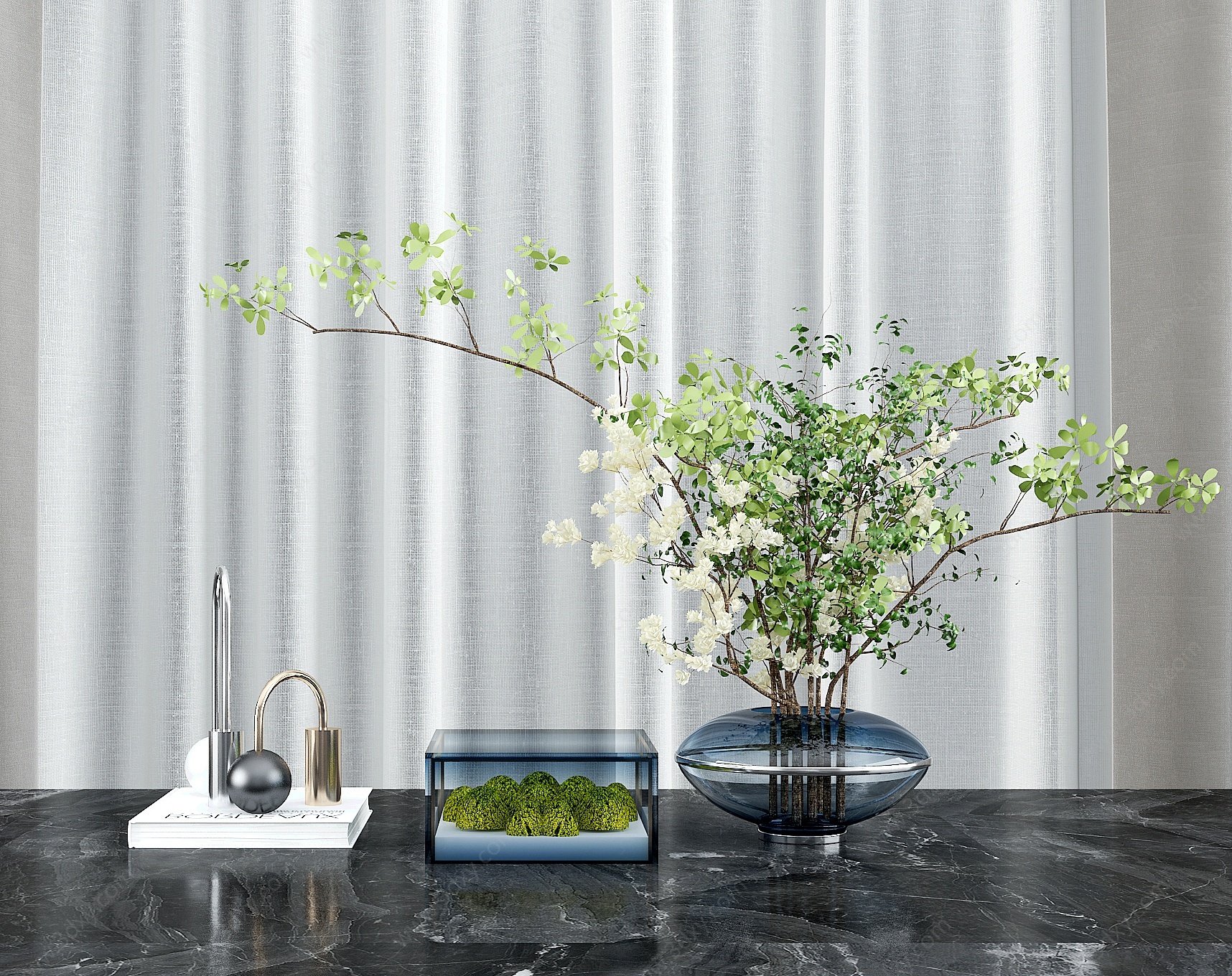现代玻璃花瓶植物摆件3D模型