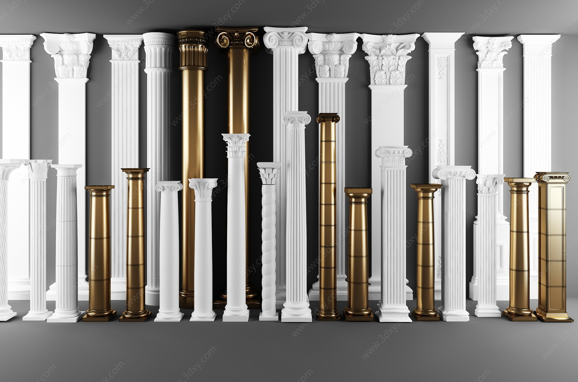 简欧罗马柱欧式柱子柱头3D模型