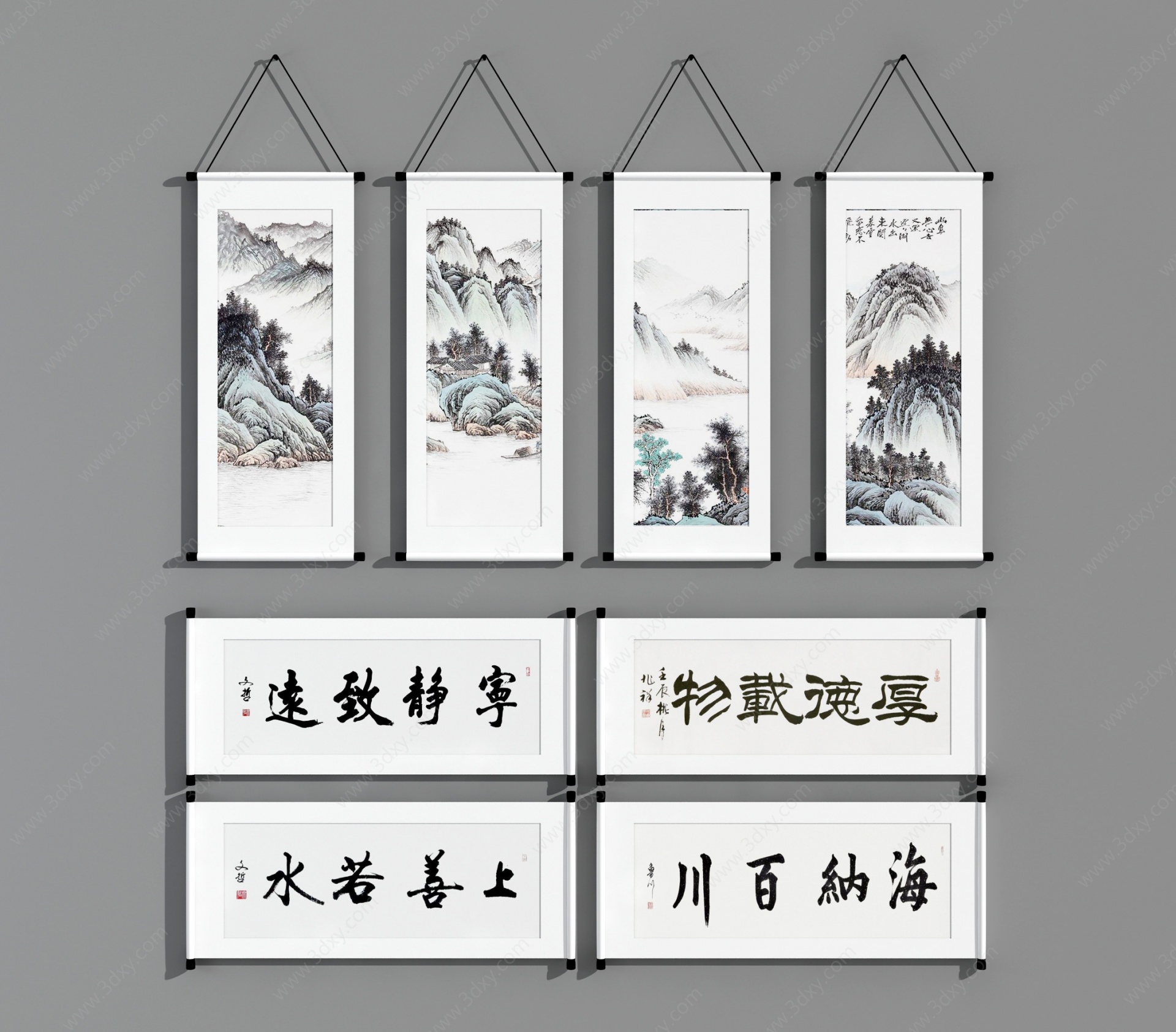 新中式卷轴书法挂画3D模型