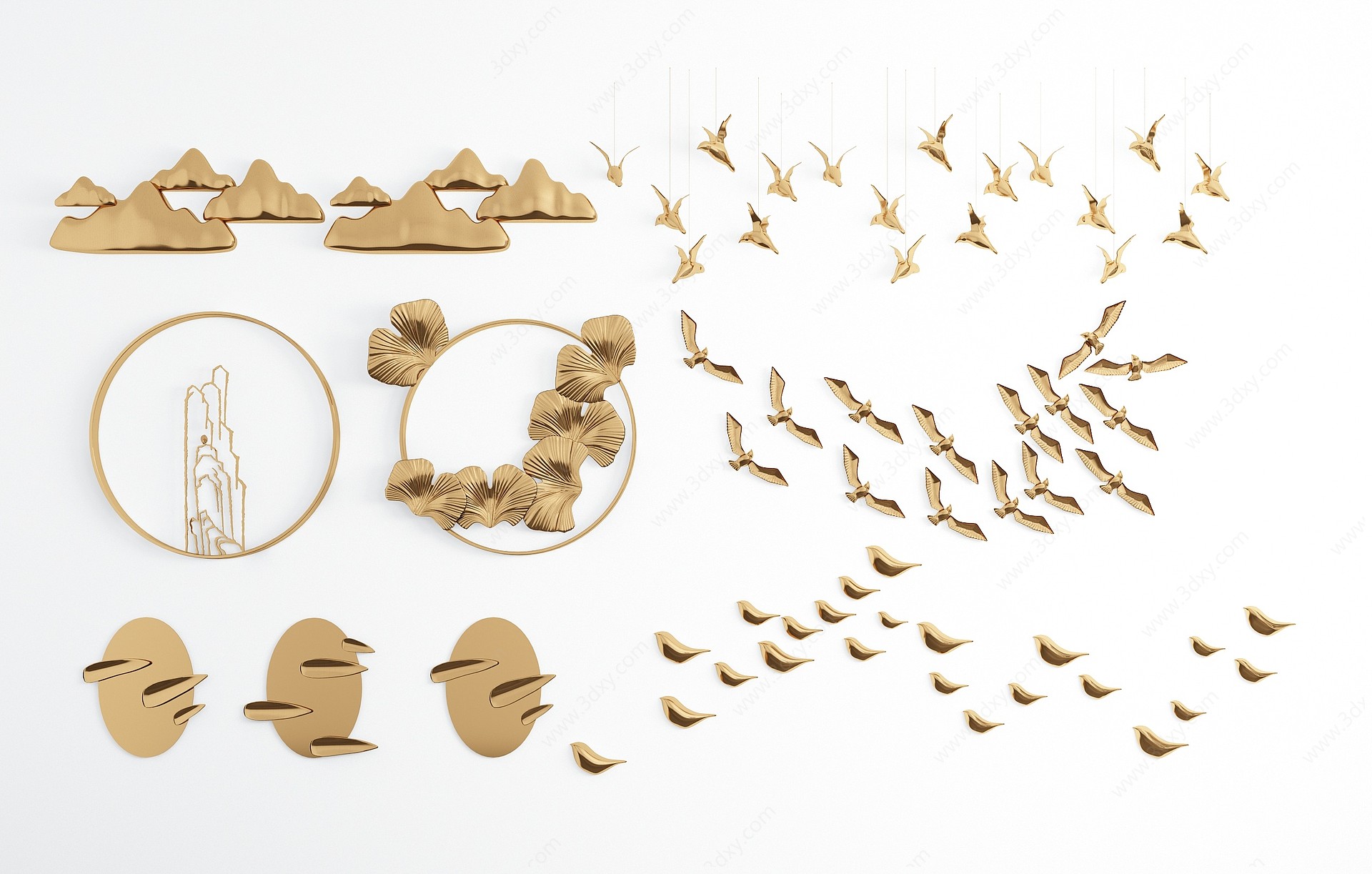 现代轻奢小鸟山体金属墙饰3D模型