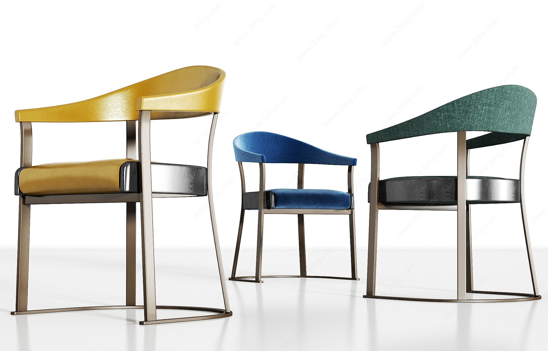 现代金属轻奢皮革绒布单椅3D模型