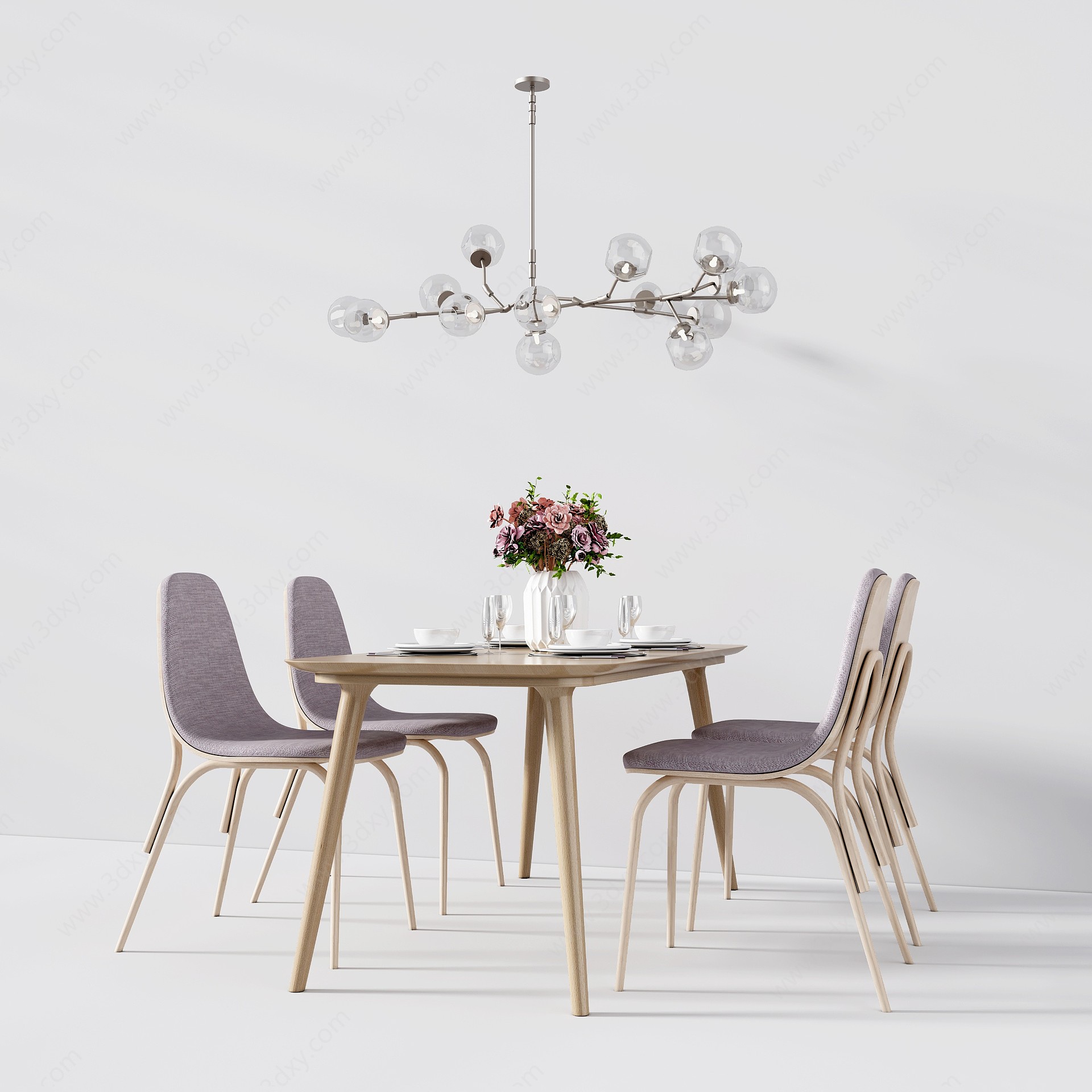 北欧餐桌椅实木餐桌3D模型