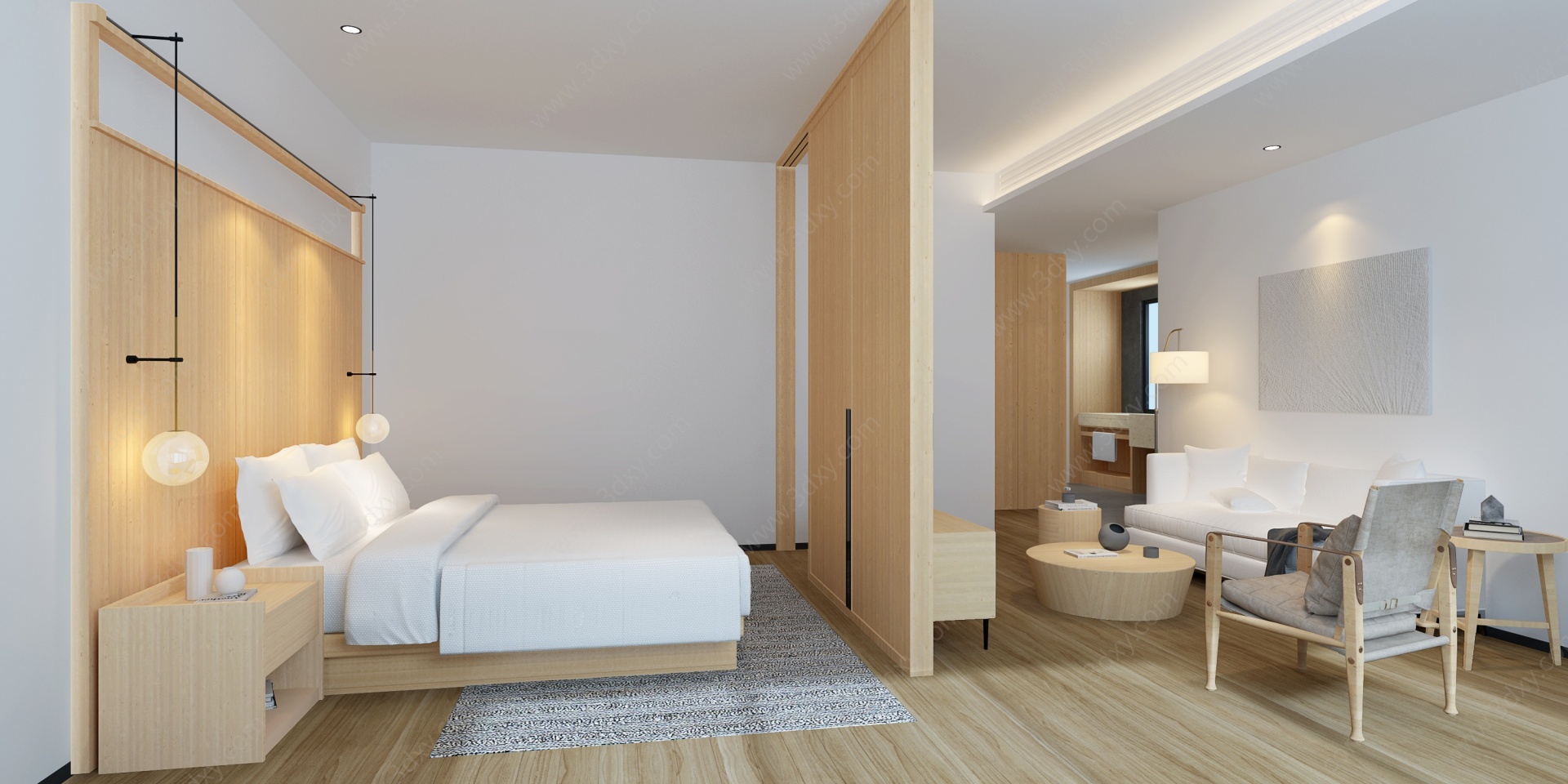 现代简约酒店大床房3D模型