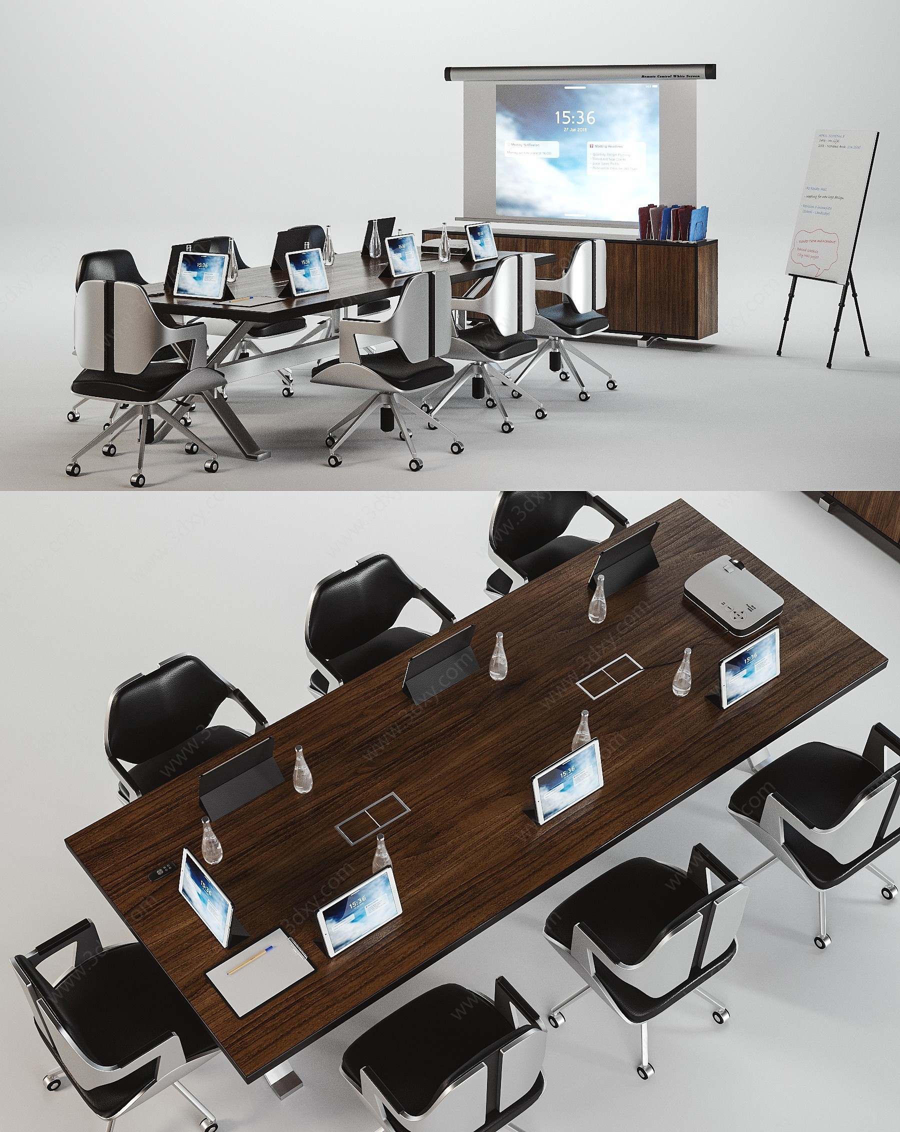 现代会议室办公桌3D模型