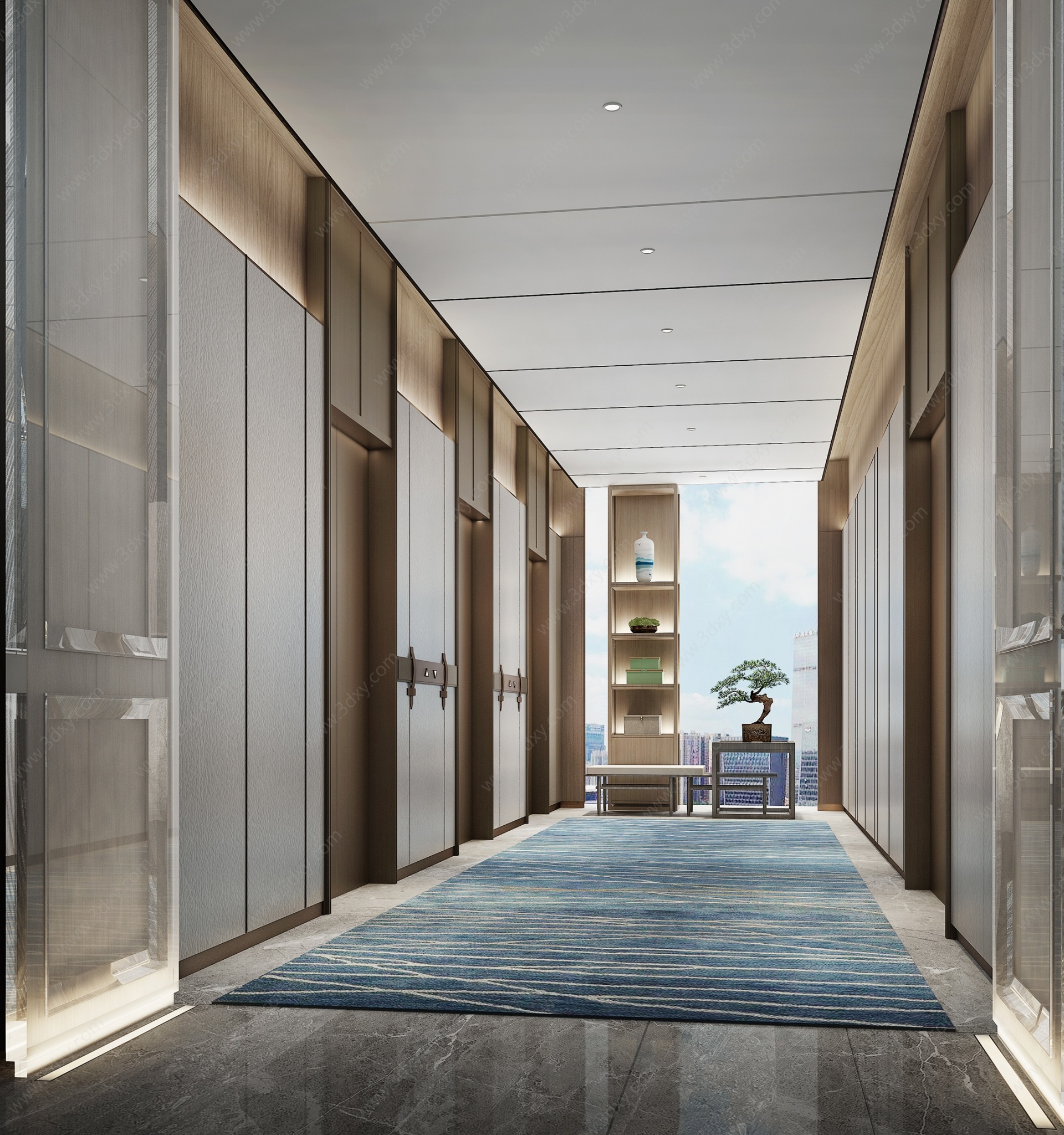 新中式酒店电梯厅3D模型