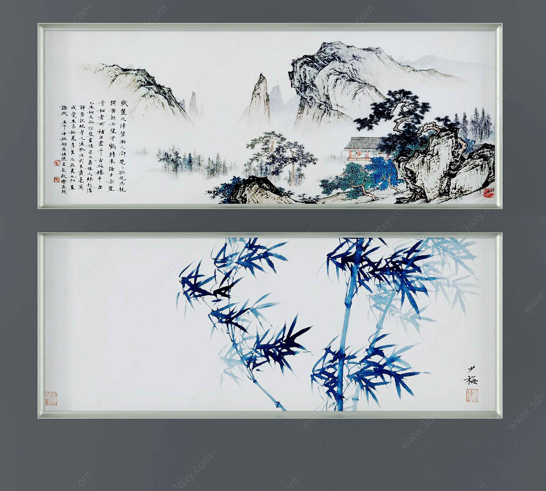中式风景字画3D模型