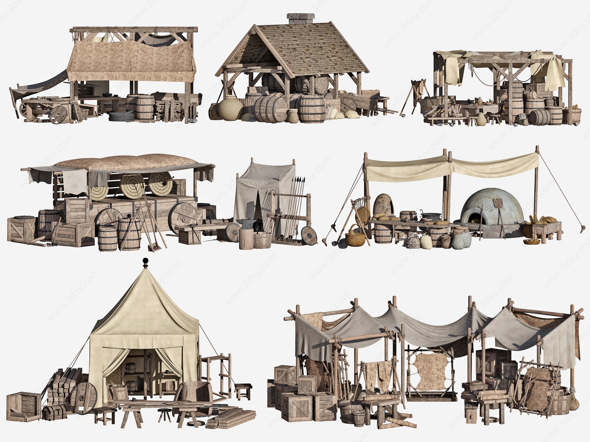 北歐中世紀集市攤位3D模型