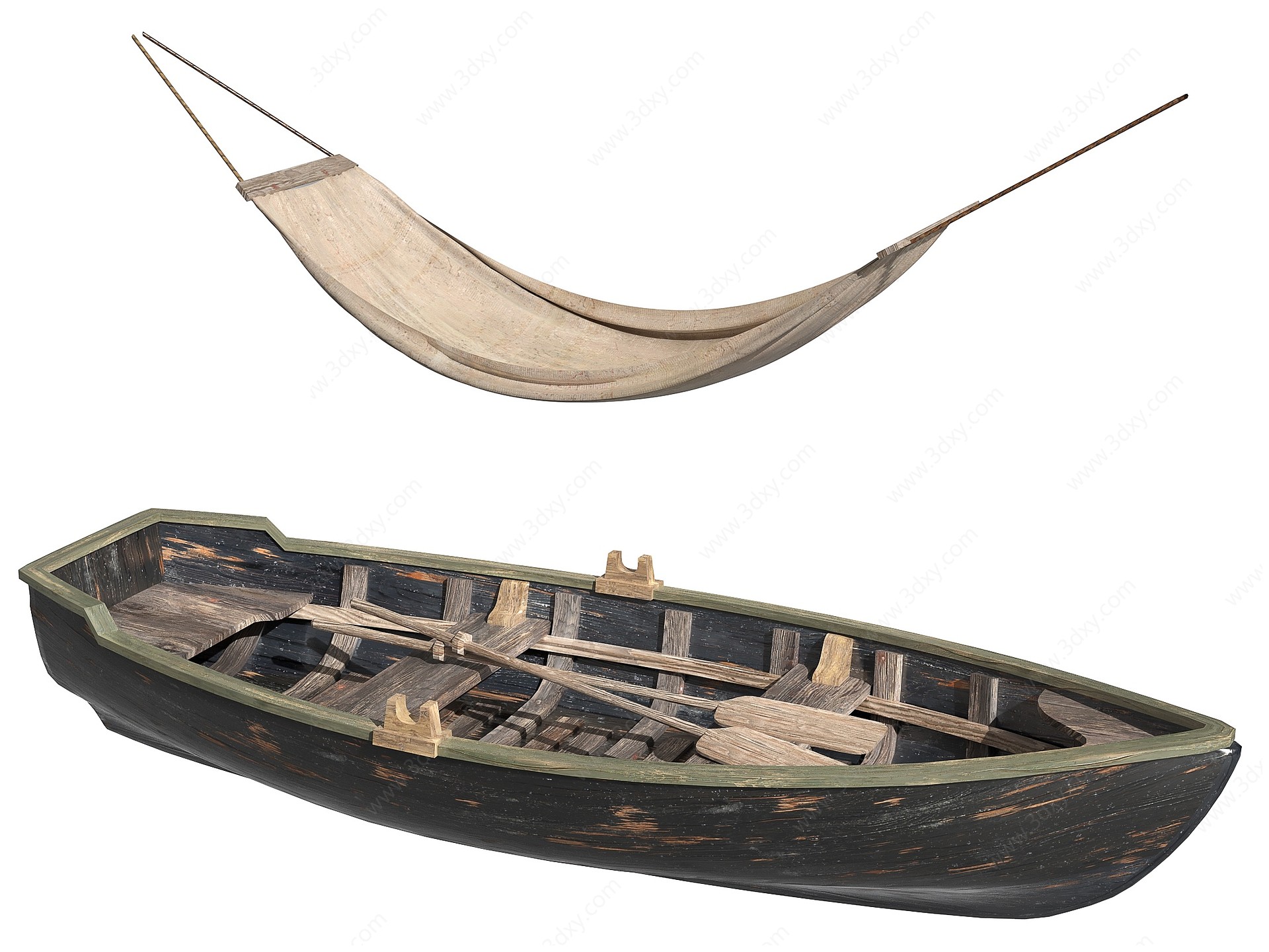 现代吊床木船3D模型