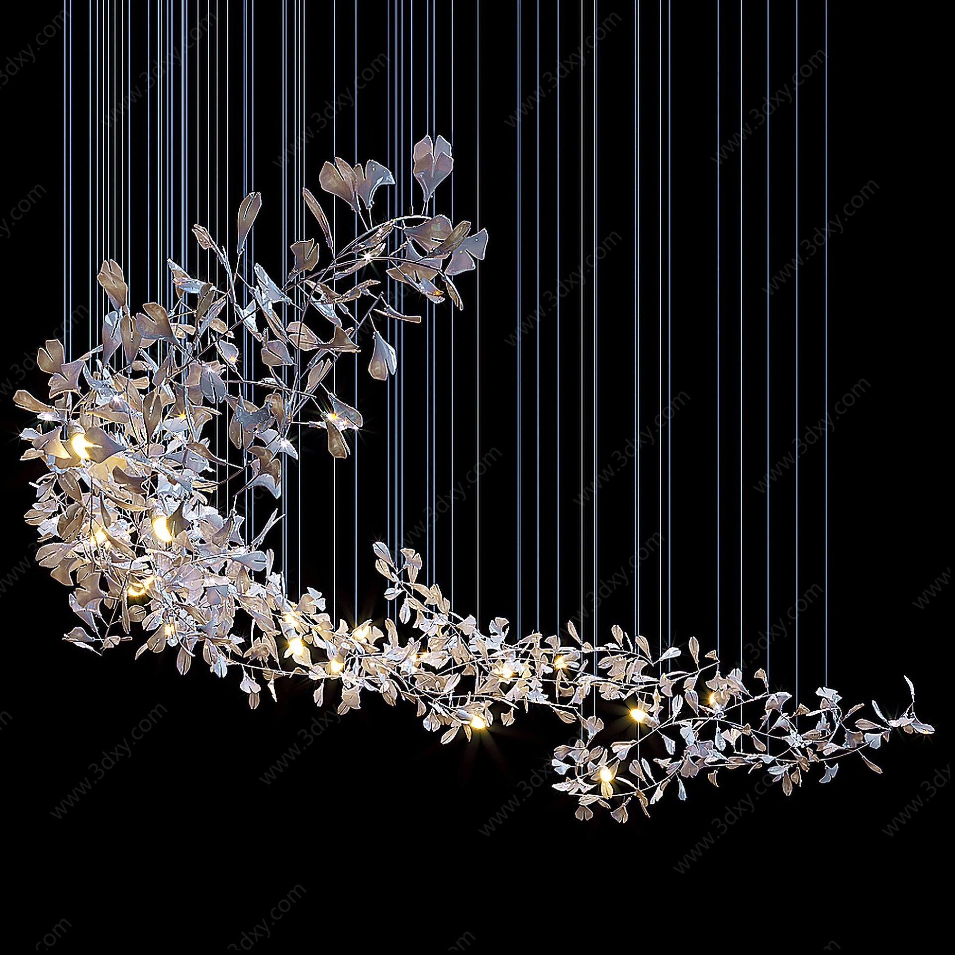 现代大型花枝树叶艺术吊灯3D模型