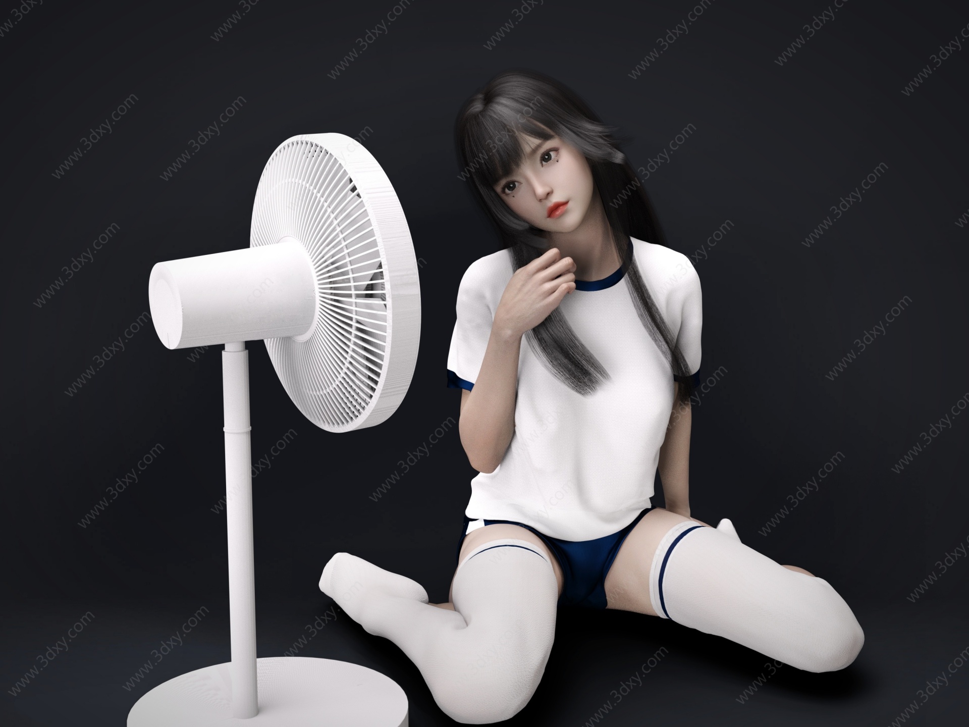 吹风扇的女孩3D模型