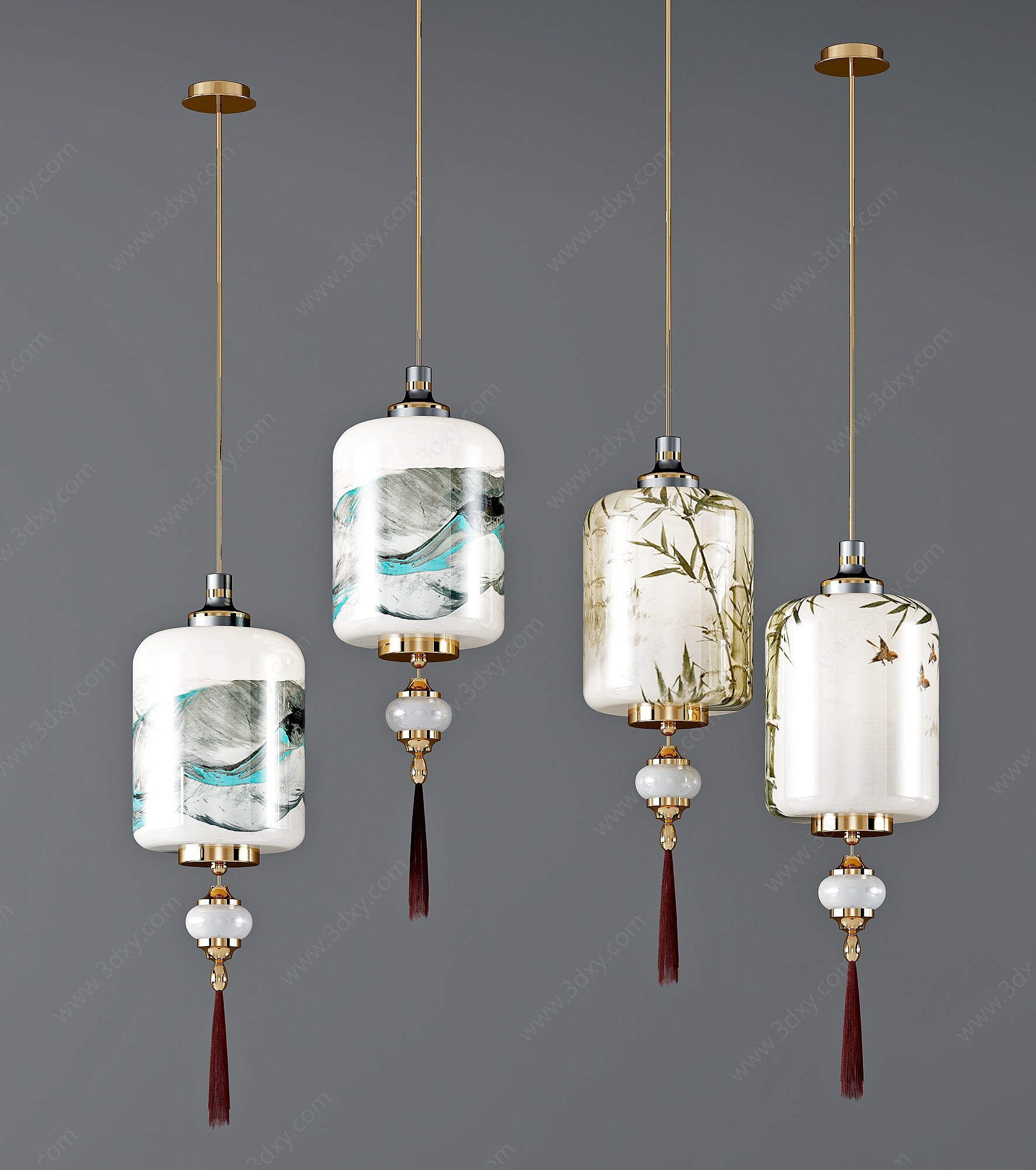 新中式灯笼吊灯3D模型