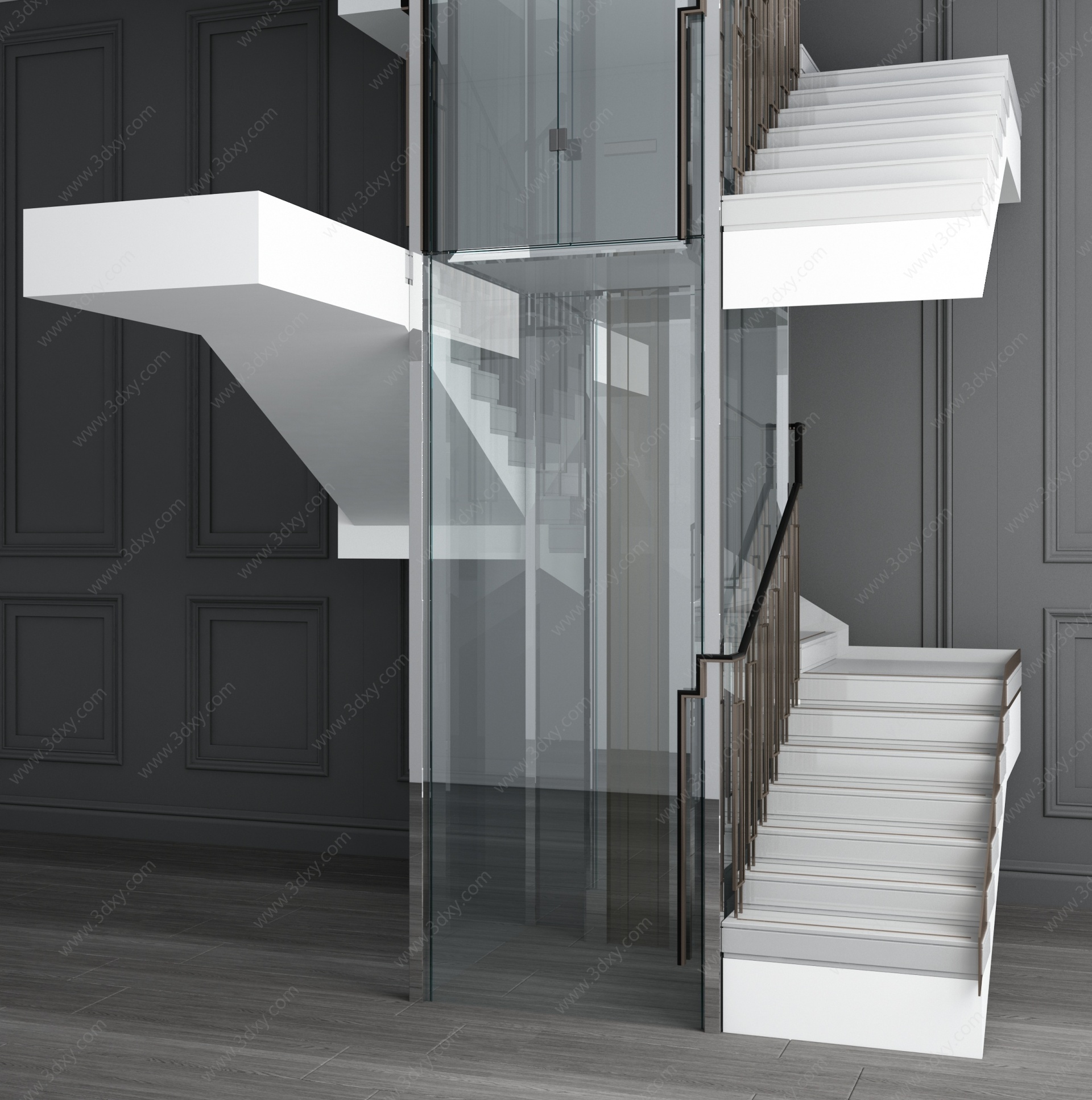 现代楼梯观光电梯3D模型