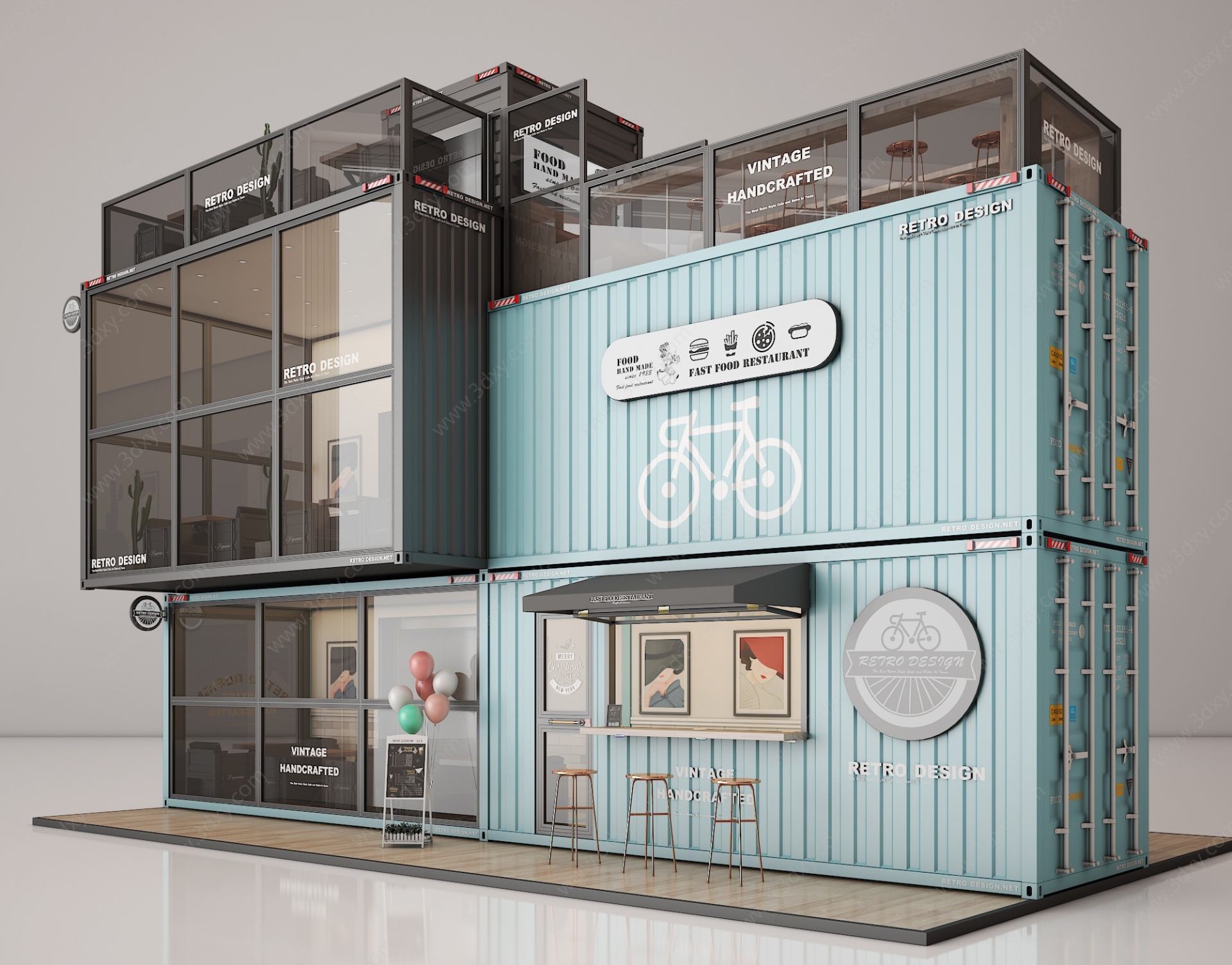 工业风民宿咖啡奶茶快餐店3D模型