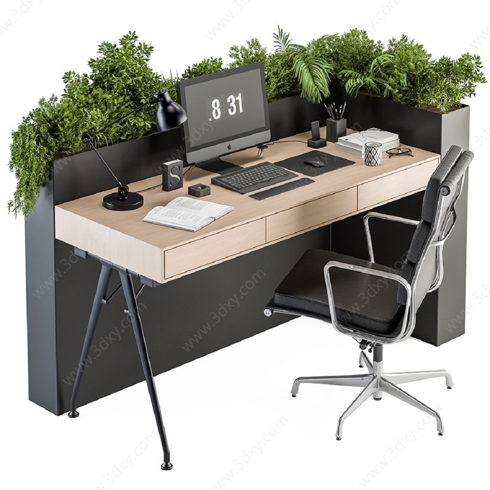 北欧员工办公桌椅3D模型