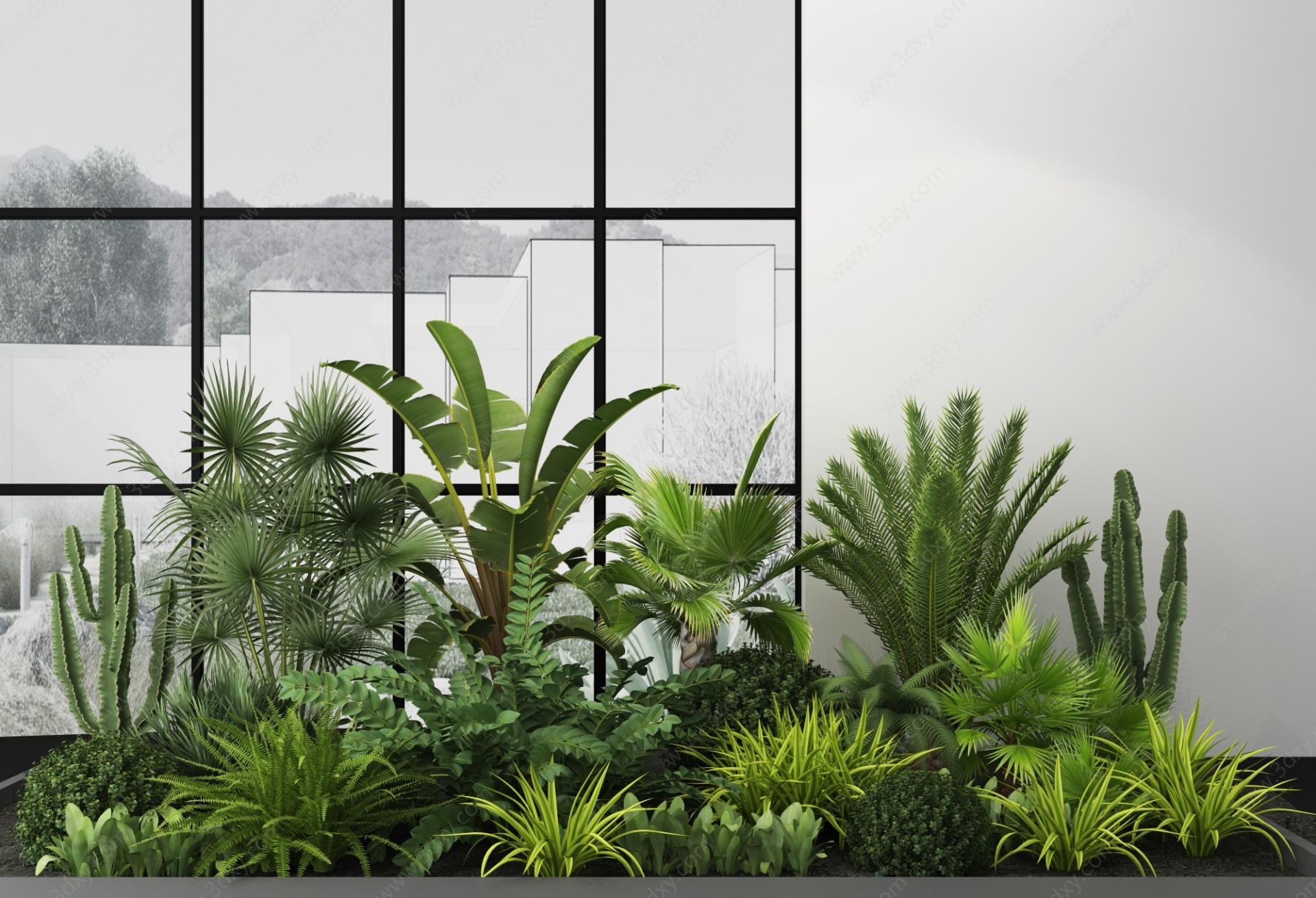 现代绿植热带植物绿植池3D模型