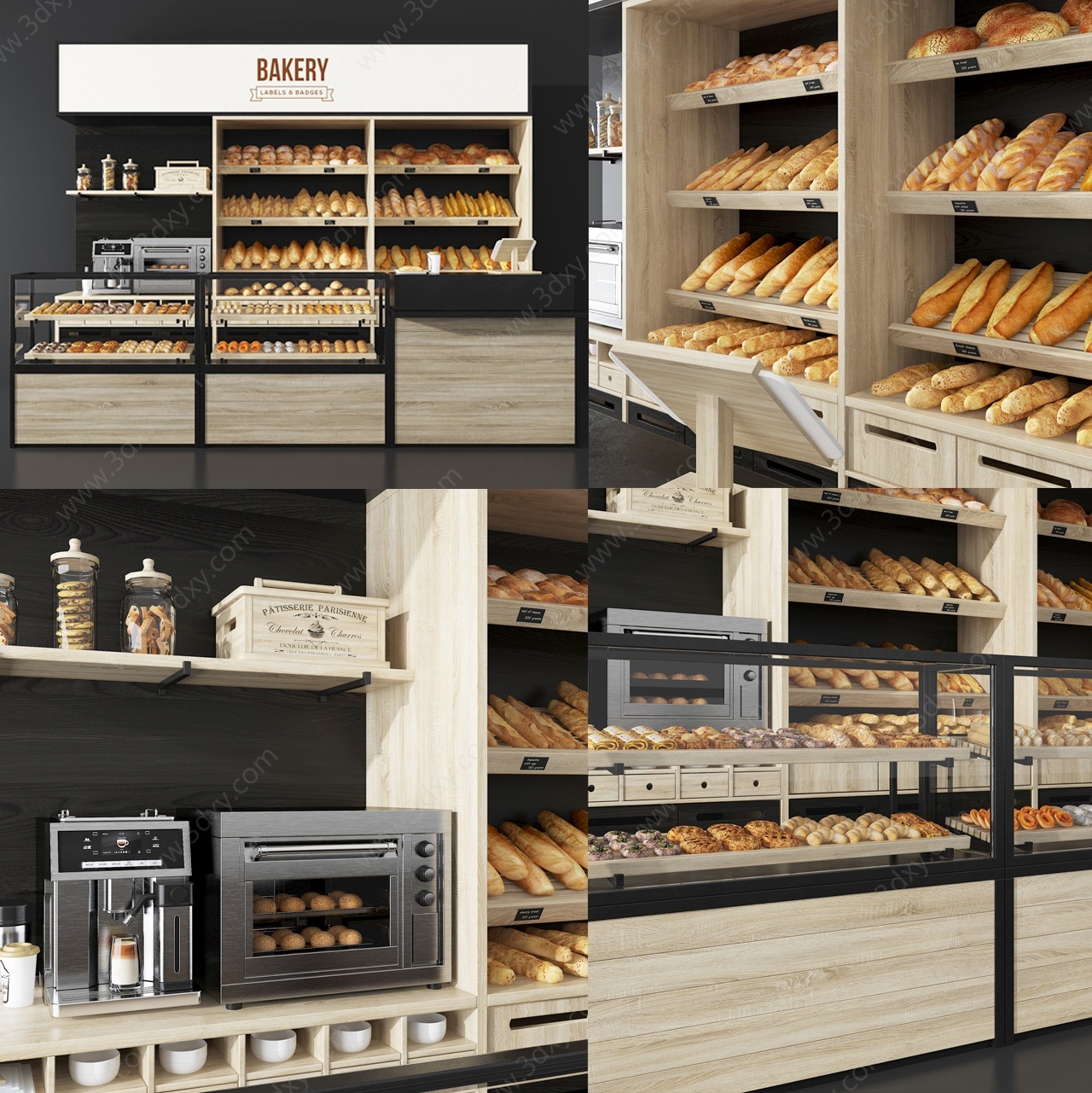 现代超市面包货架3D模型