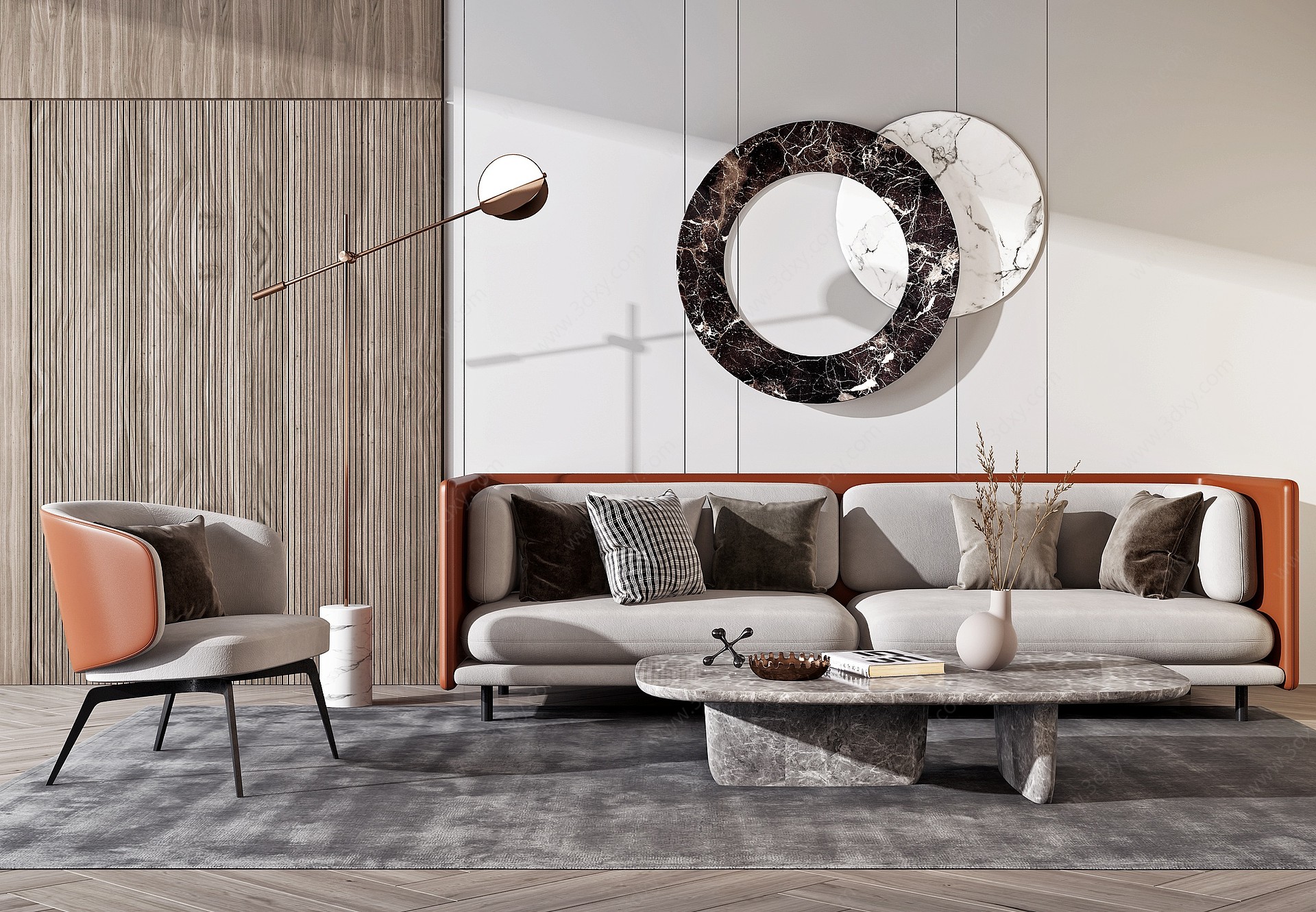 现代沙发,茶几组合3D模型