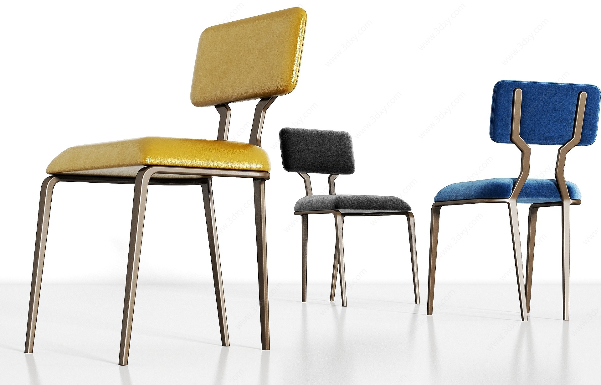 现代金属皮革绒布吧椅组合3D模型